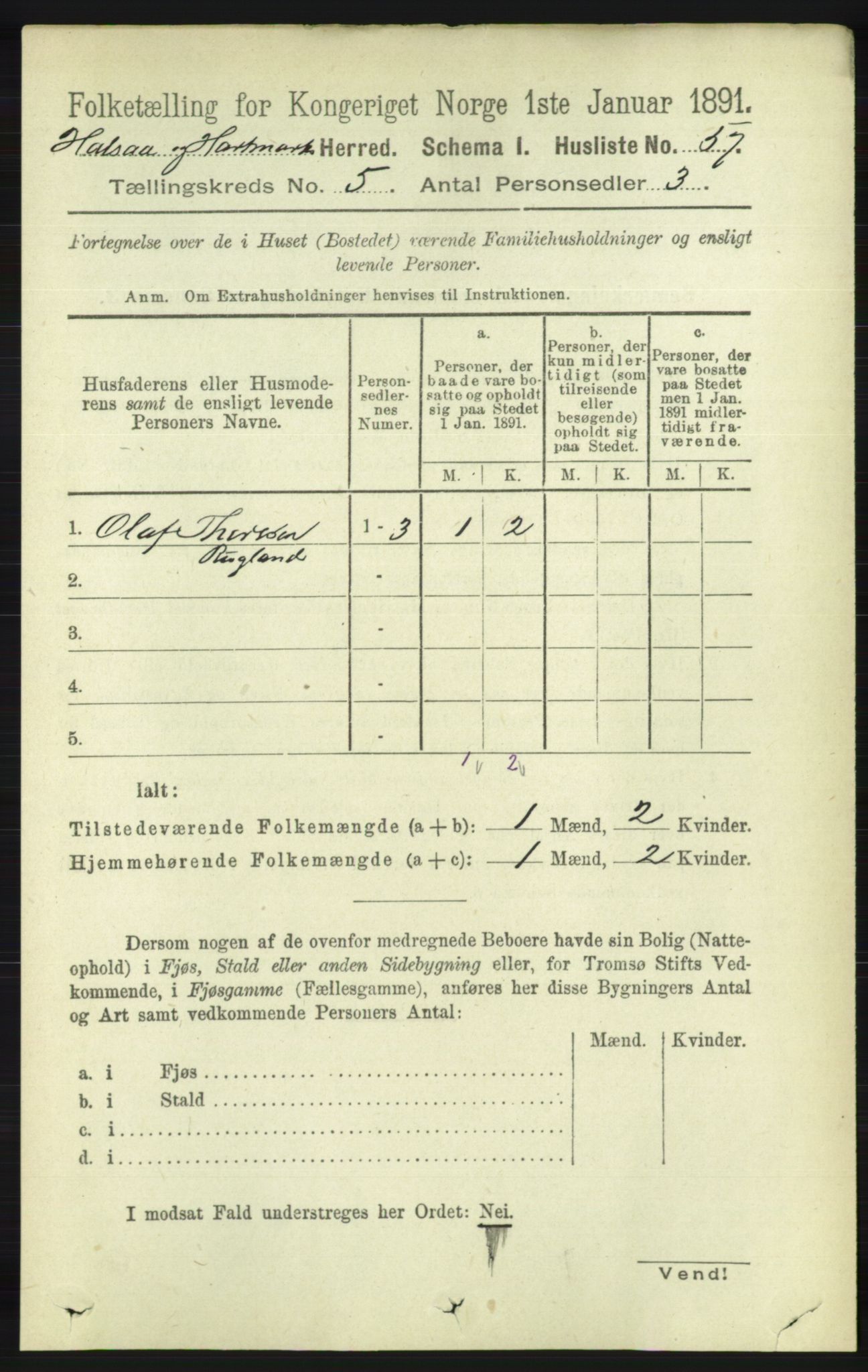 RA, 1891 census for 1019 Halse og Harkmark, 1891, p. 2029
