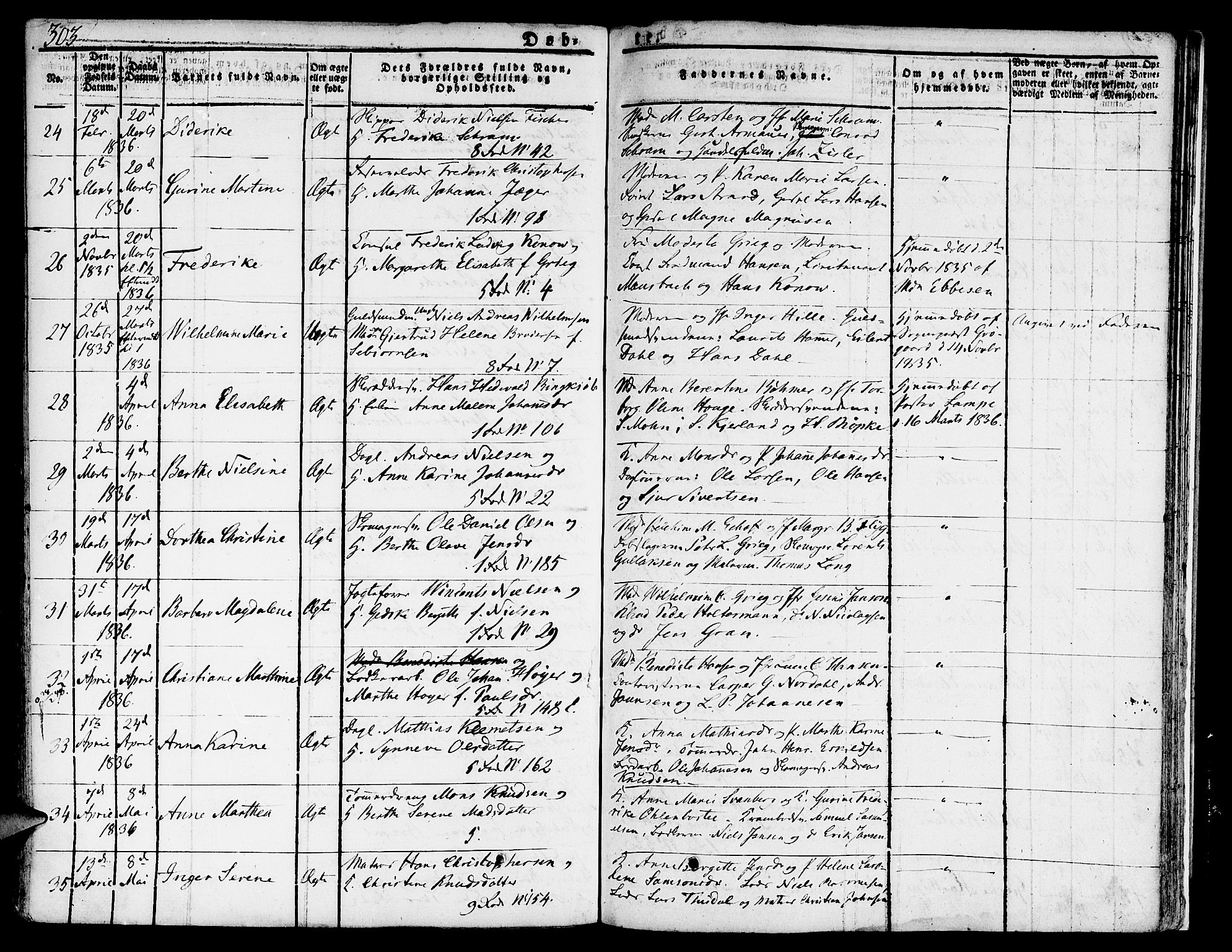 Nykirken Sokneprestembete, SAB/A-77101/H/Hab: Parish register (copy) no. A 5I, 1821-1841, p. 303