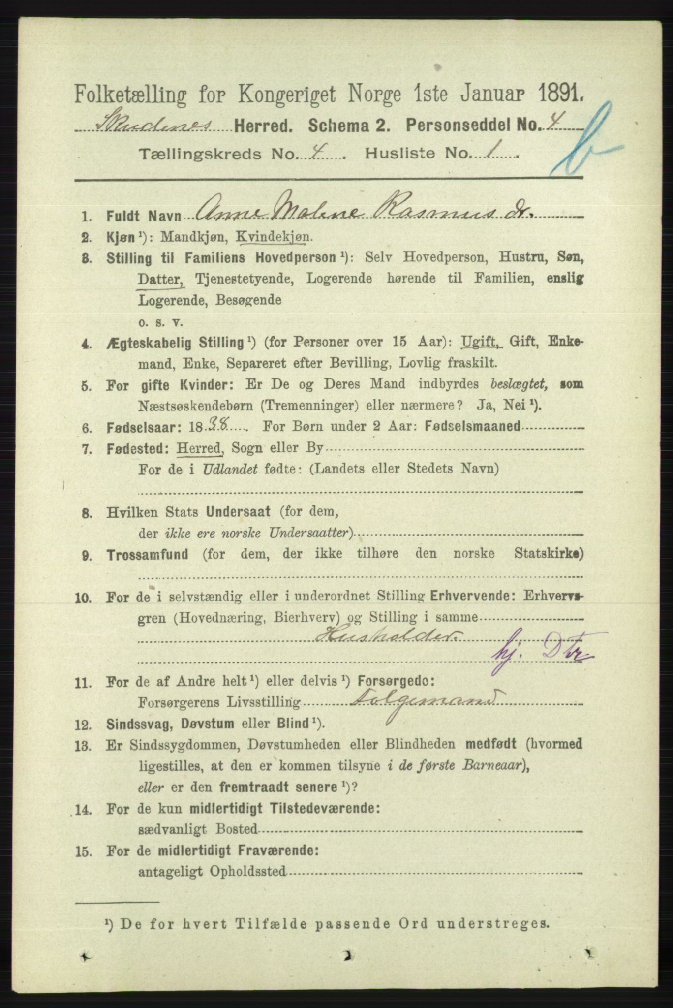 RA, 1891 census for 1150 Skudenes, 1891, p. 4551