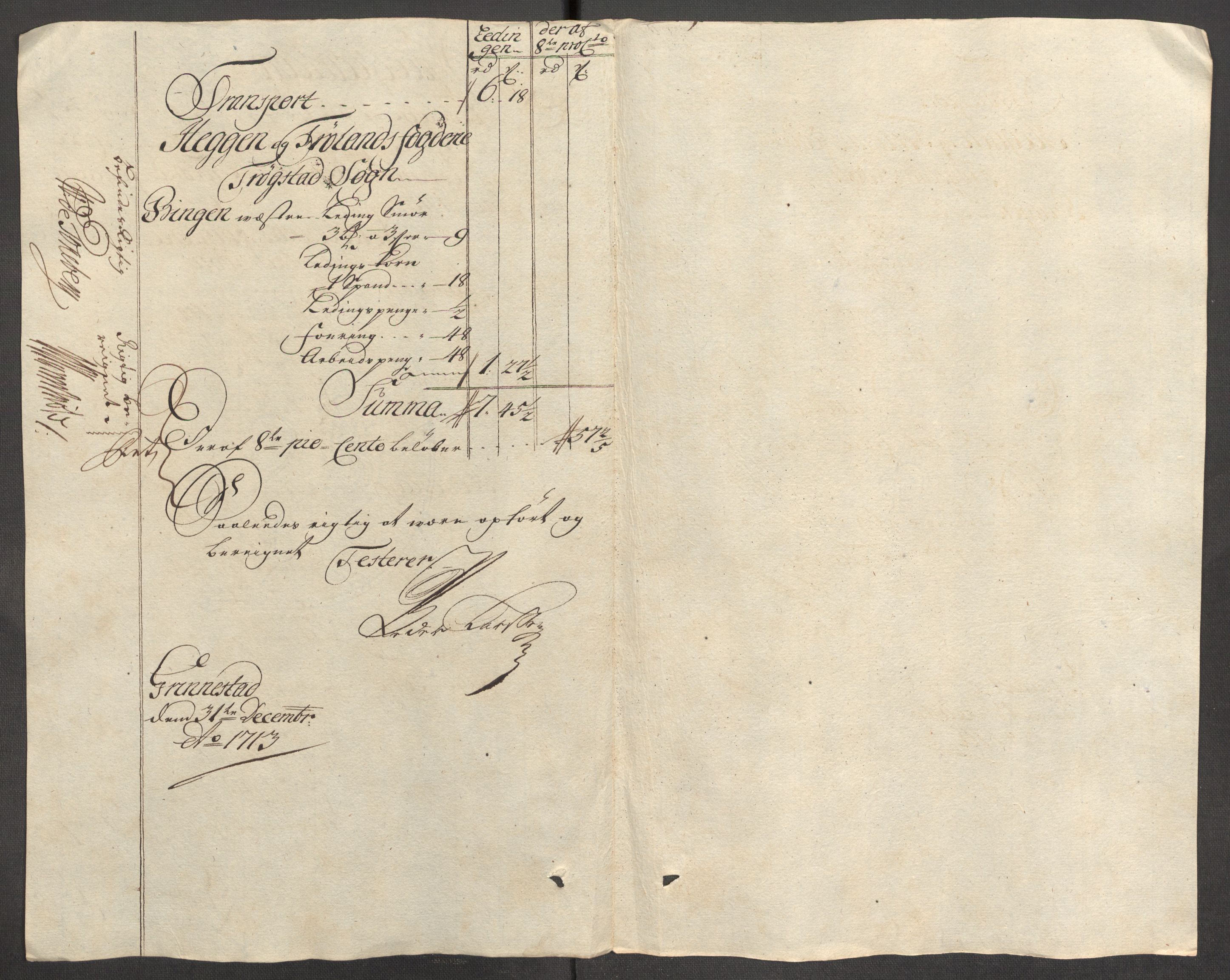 Rentekammeret inntil 1814, Reviderte regnskaper, Fogderegnskap, AV/RA-EA-4092/R07/L0307: Fogderegnskap Rakkestad, Heggen og Frøland, 1713, p. 214