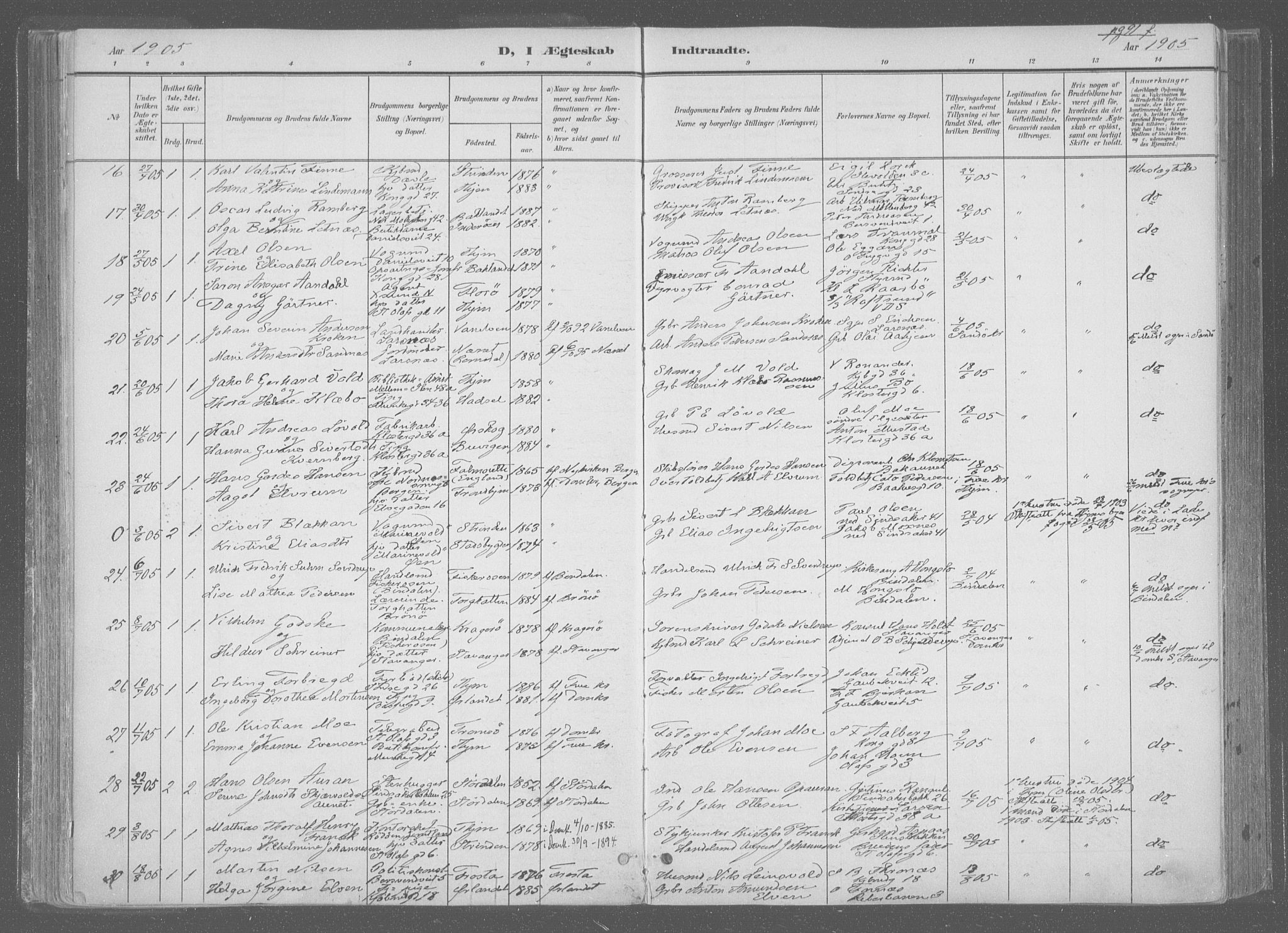 Ministerialprotokoller, klokkerbøker og fødselsregistre - Sør-Trøndelag, SAT/A-1456/601/L0064: Parish register (official) no. 601A31, 1891-1911, p. 91f