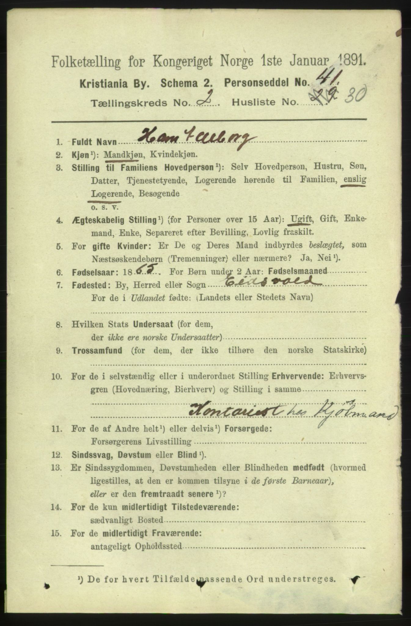 RA, 1891 census for 0301 Kristiania, 1891, p. 1163