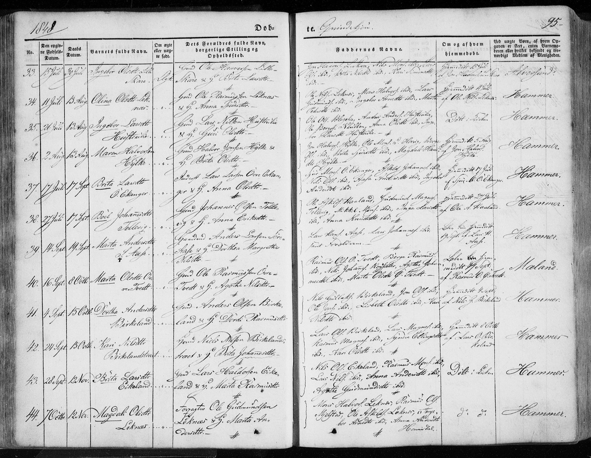 Hamre sokneprestembete, AV/SAB-A-75501/H/Ha/Haa/Haaa/L0013: Parish register (official) no. A 13, 1846-1857, p. 95