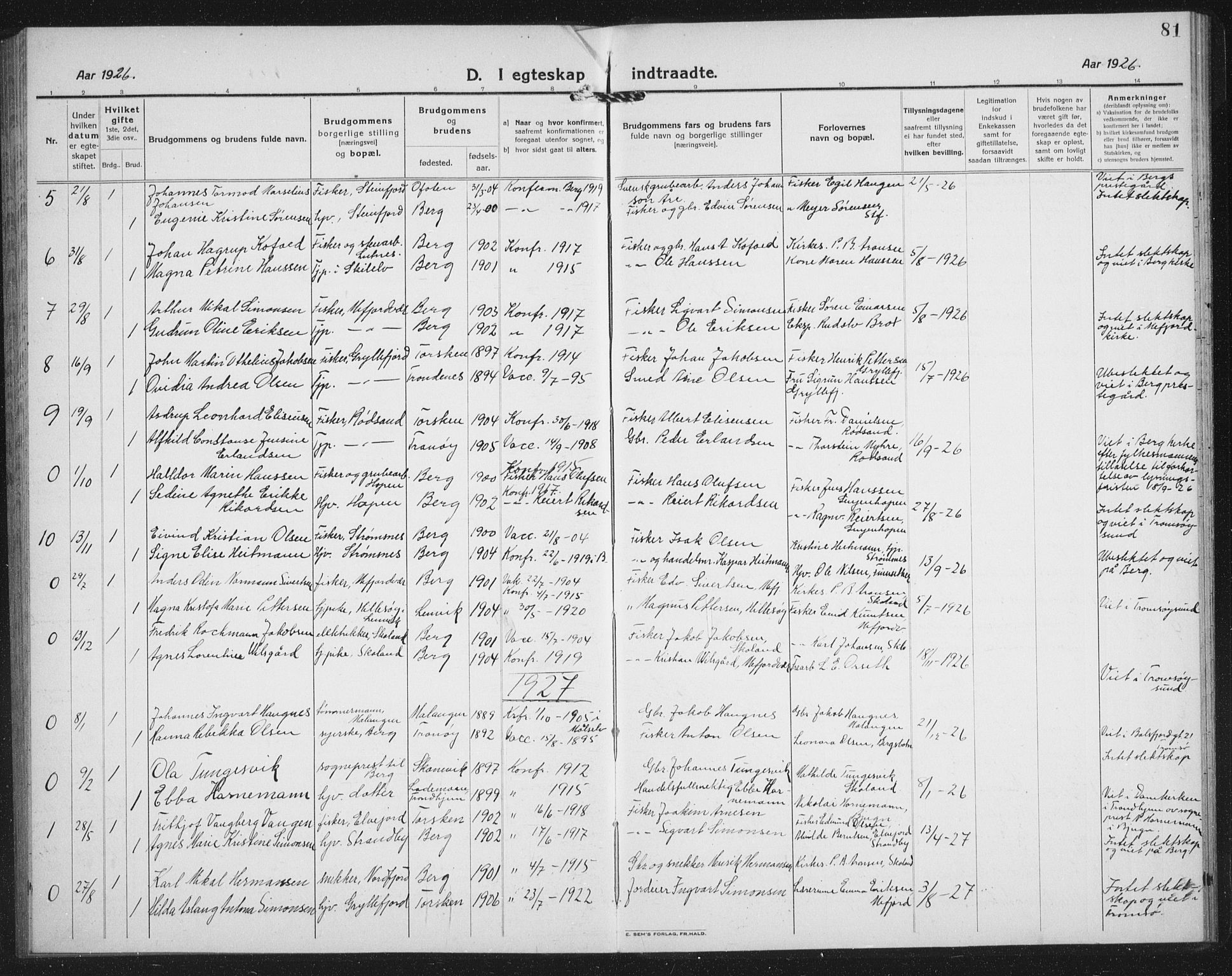 Berg sokneprestkontor, AV/SATØ-S-1318/G/Ga/Gab/L0007klokker: Parish register (copy) no. 7, 1922-1936, p. 81