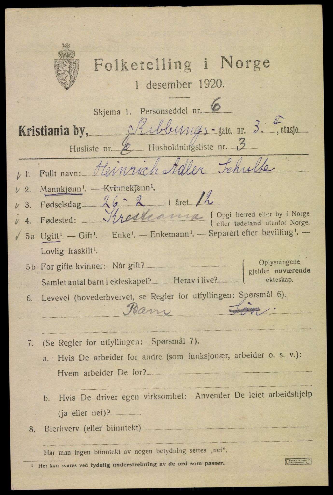 SAO, 1920 census for Kristiania, 1920, p. 462077