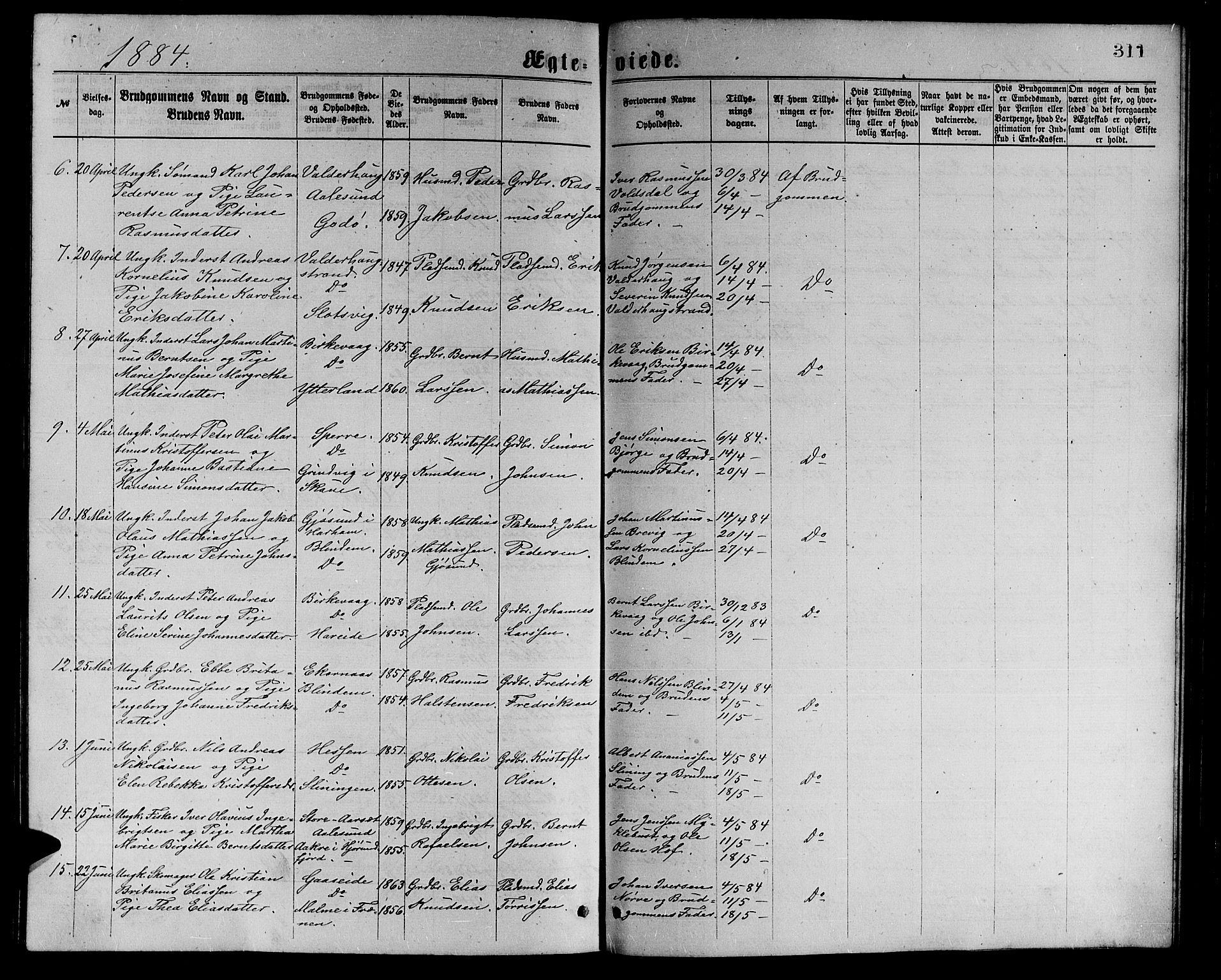 Ministerialprotokoller, klokkerbøker og fødselsregistre - Møre og Romsdal, AV/SAT-A-1454/528/L0429: Parish register (copy) no. 528C10, 1872-1886, p. 311