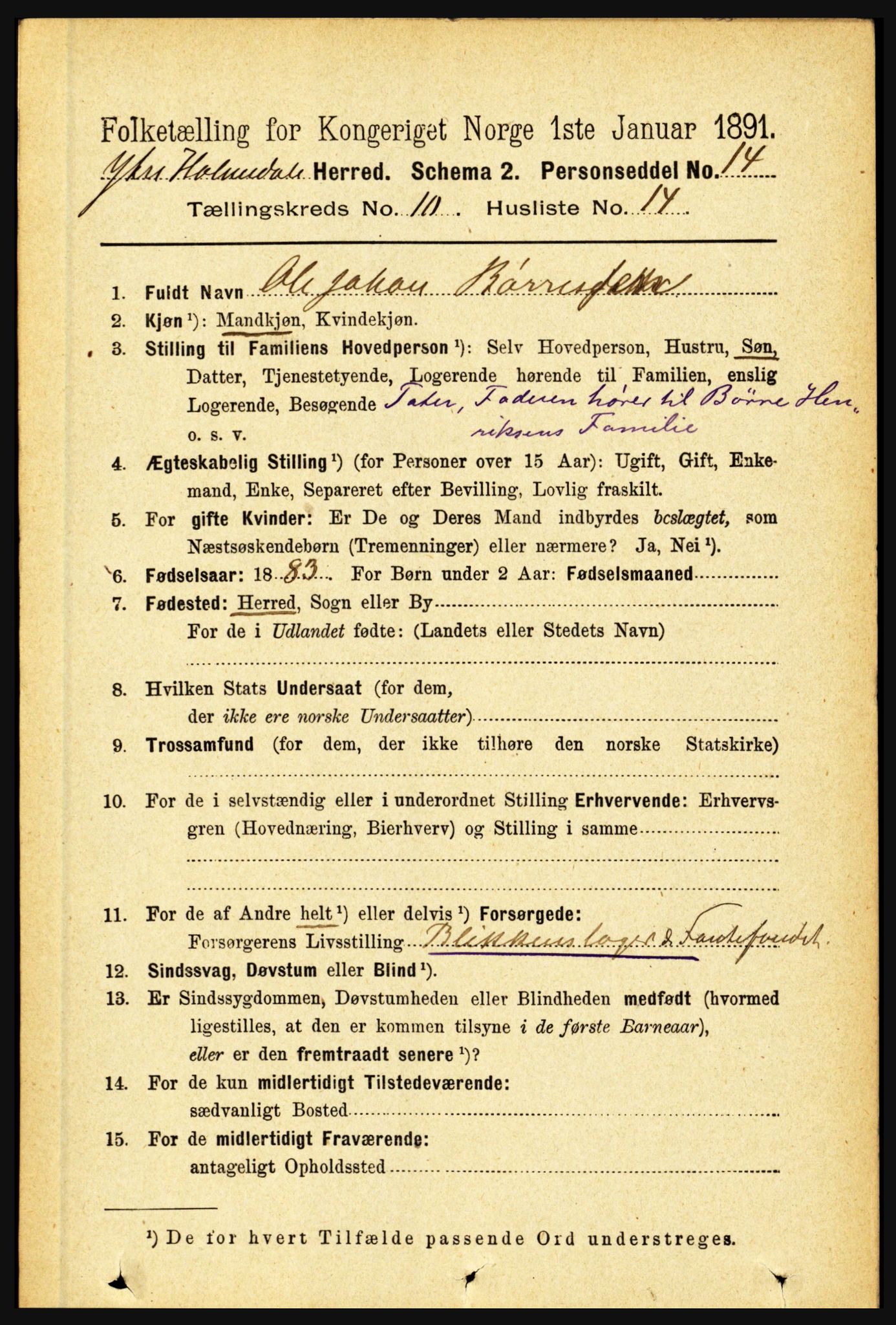 RA, 1891 census for 1429 Ytre Holmedal, 1891, p. 2394