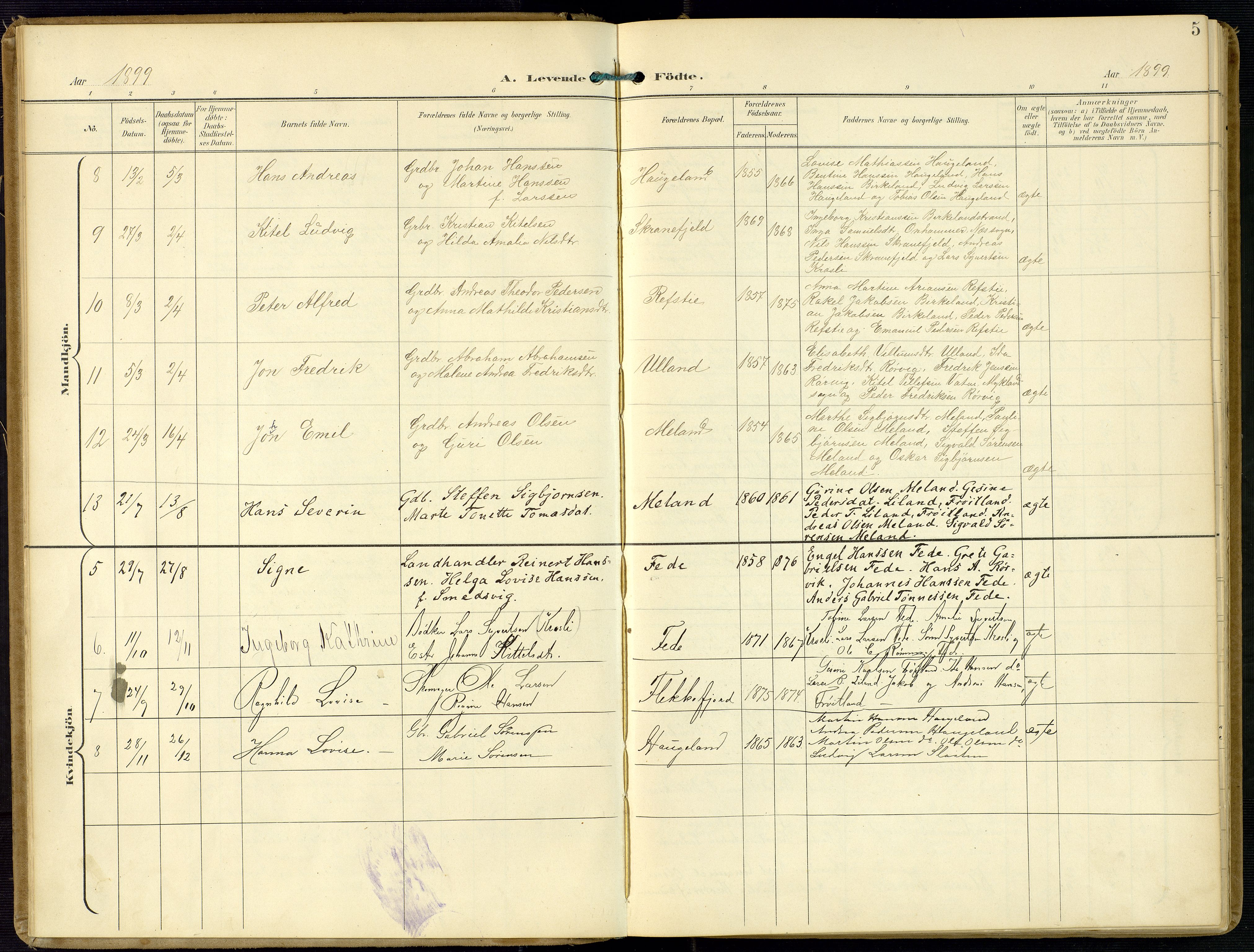 Kvinesdal sokneprestkontor, AV/SAK-1111-0026/F/Fa/Faa/L0005: Parish register (official) no. A 5, 1898-1915, p. 5