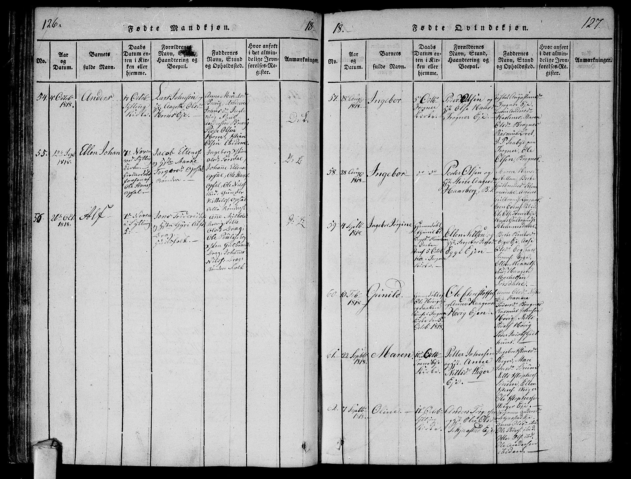 Lier kirkebøker, SAKO/A-230/F/Fa/L0008: Parish register (official) no. I 8, 1813-1825, p. 126-127