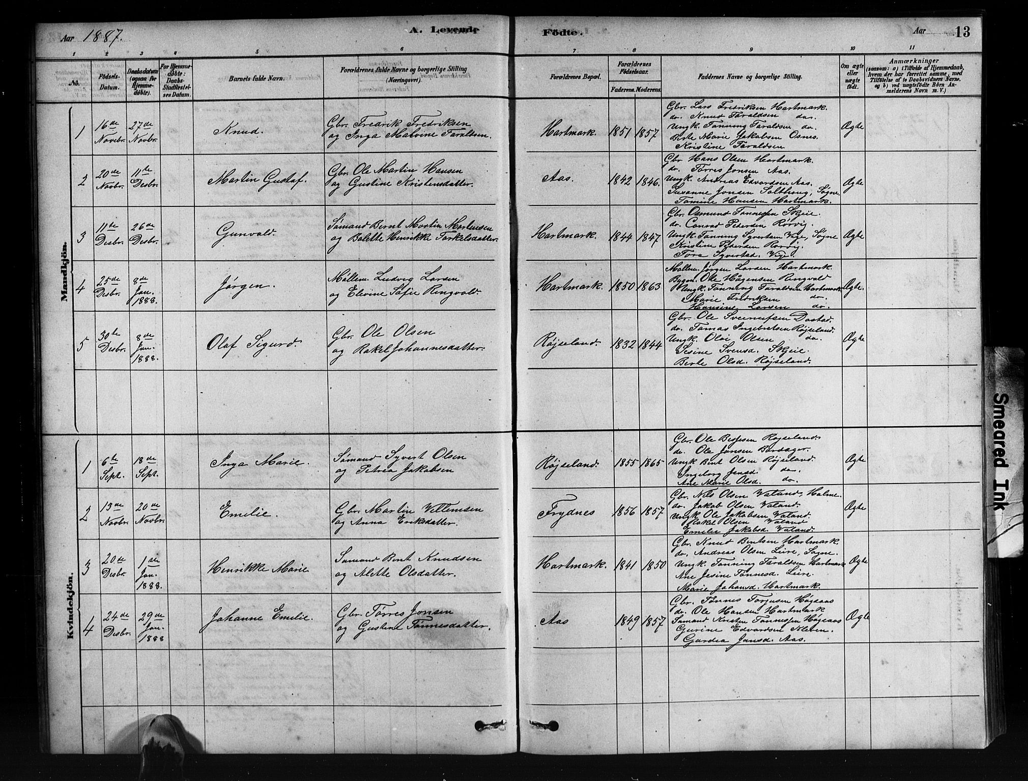 Mandal sokneprestkontor, SAK/1111-0030/F/Fb/Fbb/L0004: Parish register (copy) no. B 4, 1878-1913, p. 13