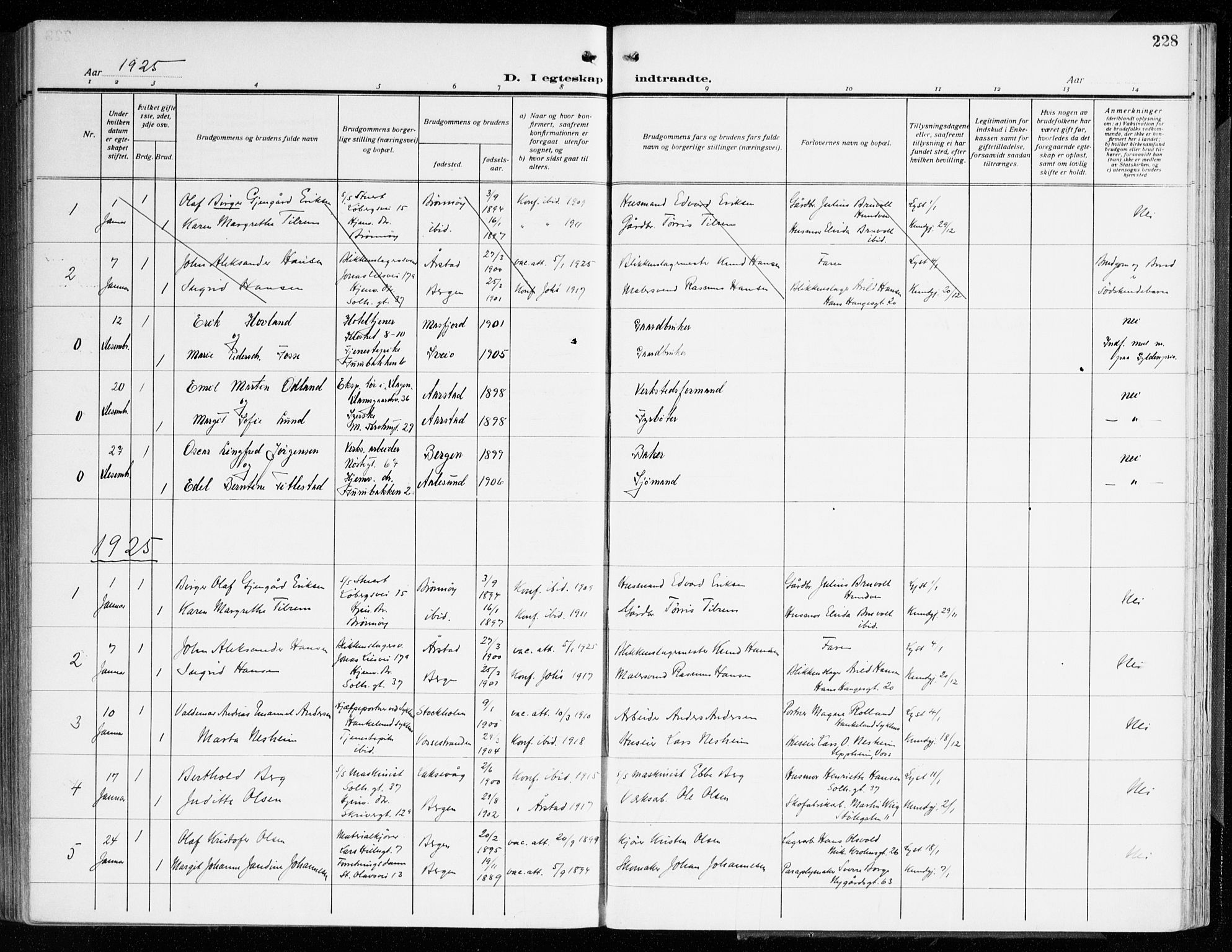 Årstad Sokneprestembete, AV/SAB-A-79301/H/Haa/L0004: Parish register (official) no. A 4, 1919-1928, p. 228