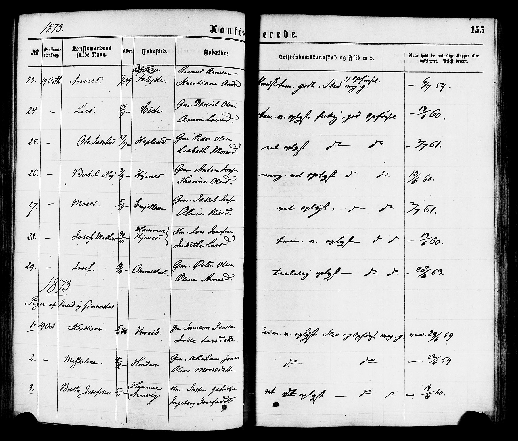 Gloppen sokneprestembete, AV/SAB-A-80101/H/Haa/Haaa/L0010: Parish register (official) no. A 10, 1871-1884, p. 155