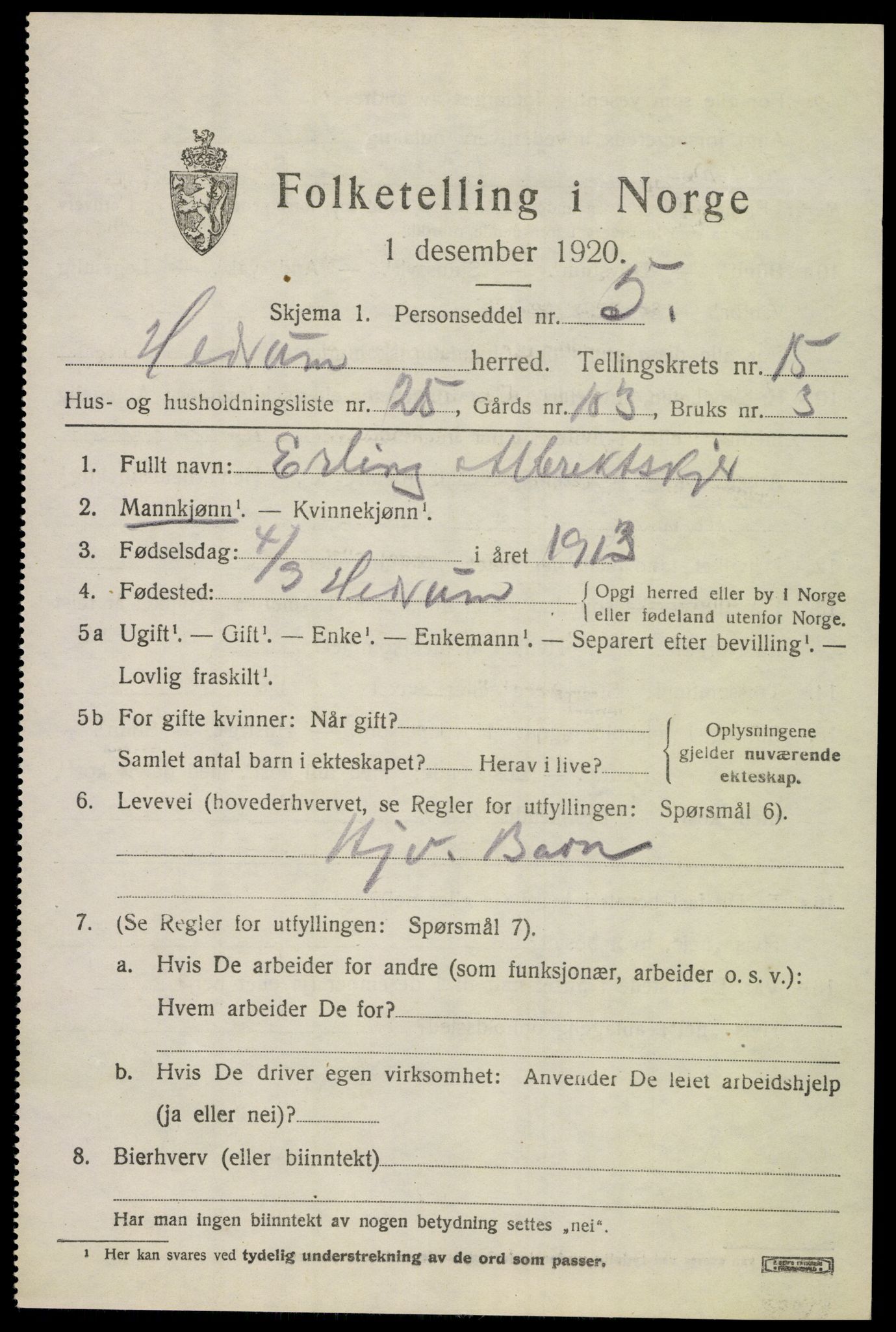 SAKO, 1920 census for Hedrum, 1920, p. 10241