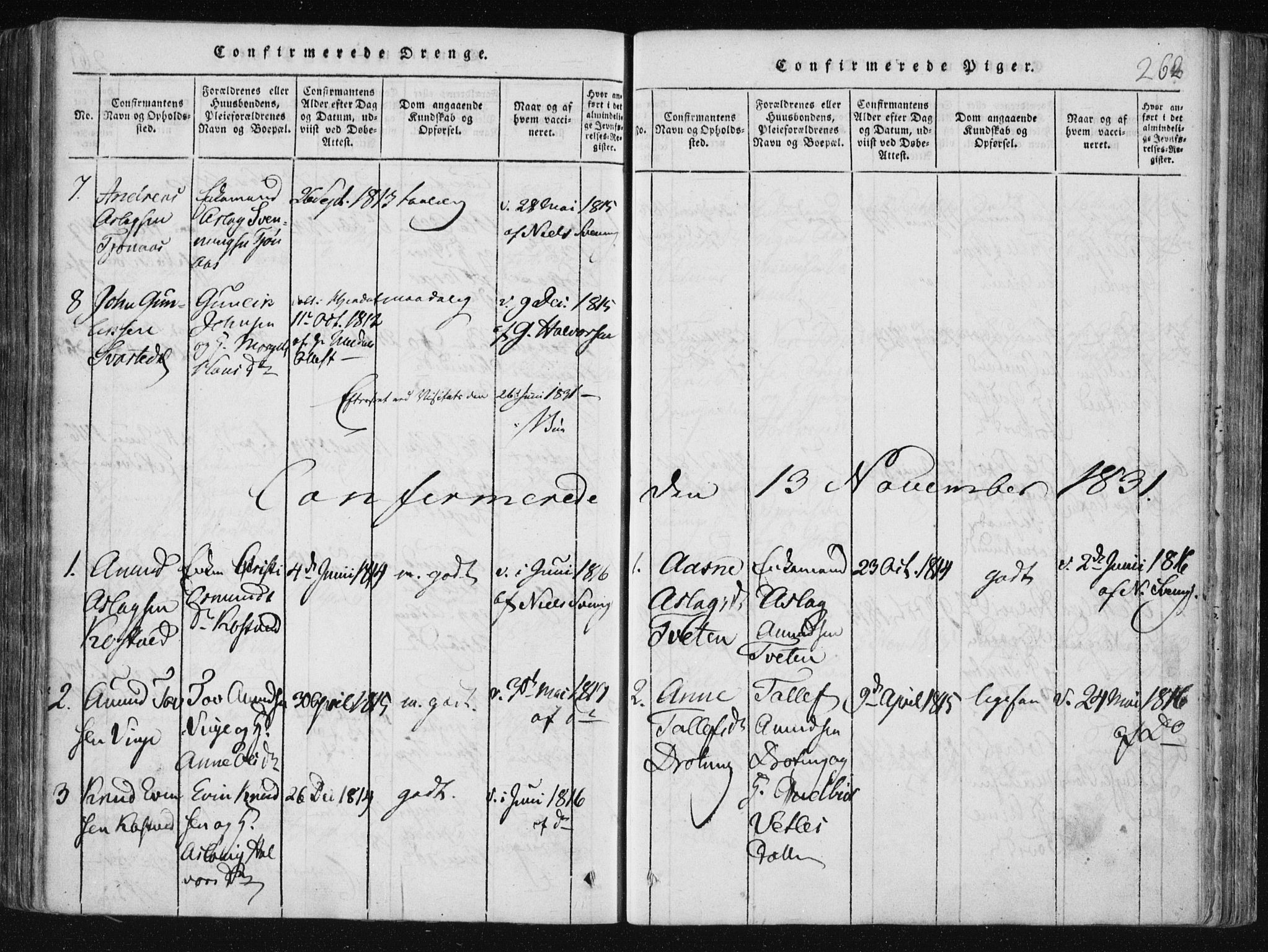 Vinje kirkebøker, SAKO/A-312/F/Fa/L0003: Parish register (official) no. I 3, 1814-1843, p. 262