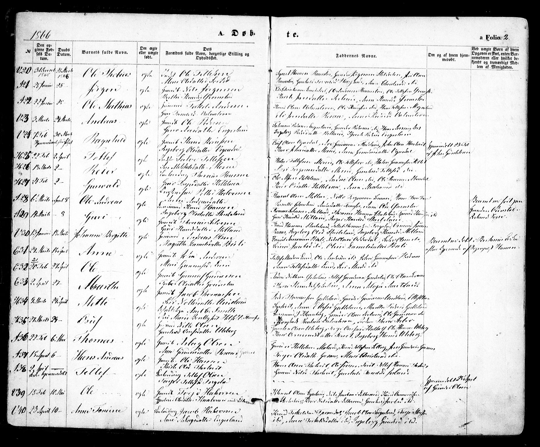 Evje sokneprestkontor, AV/SAK-1111-0008/F/Fa/Faa/L0006: Parish register (official) no. A 6, 1866-1884, p. 2