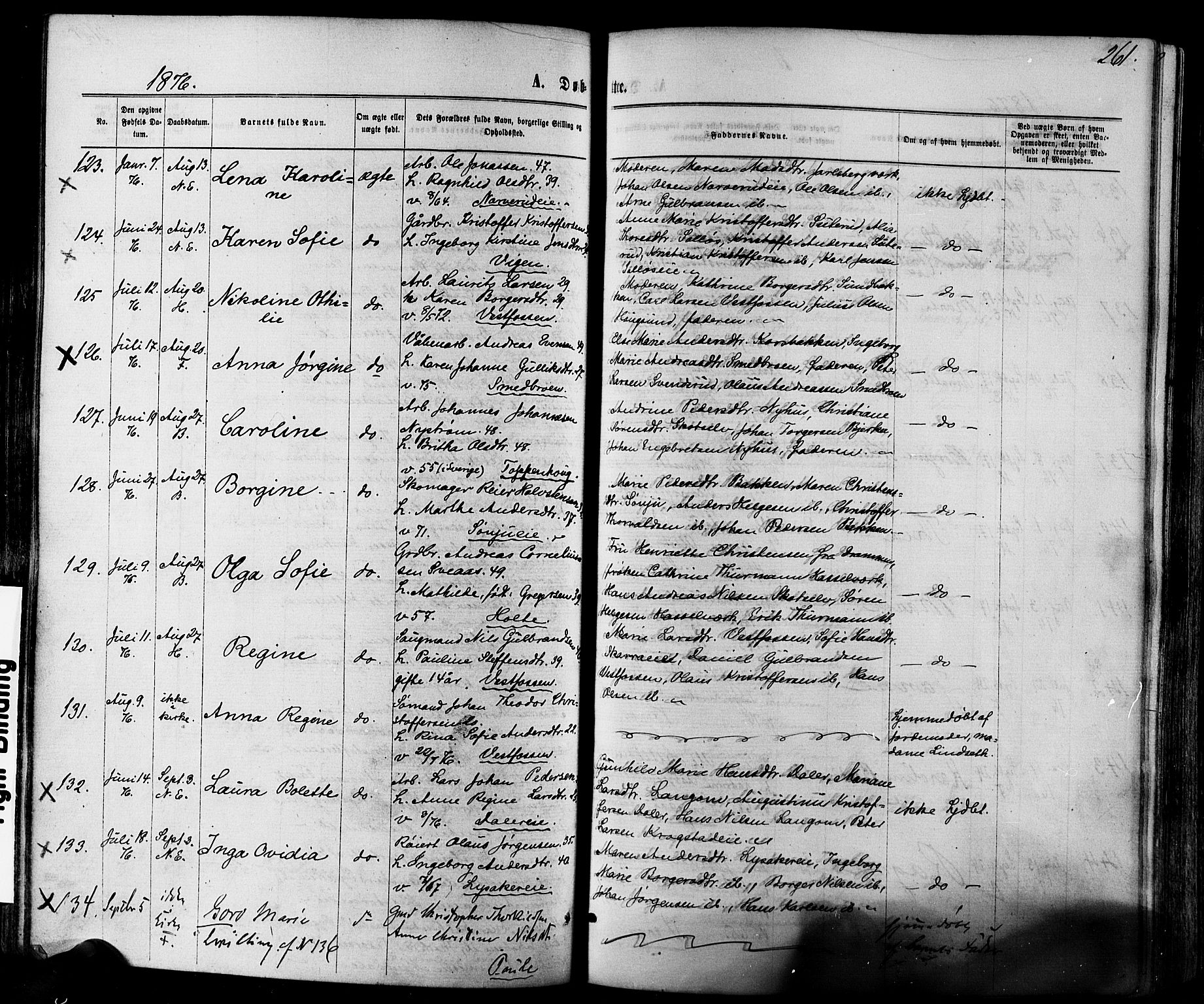 Eiker kirkebøker, AV/SAKO-A-4/F/Fa/L0017: Parish register (official) no. I 17, 1869-1877, p. 261