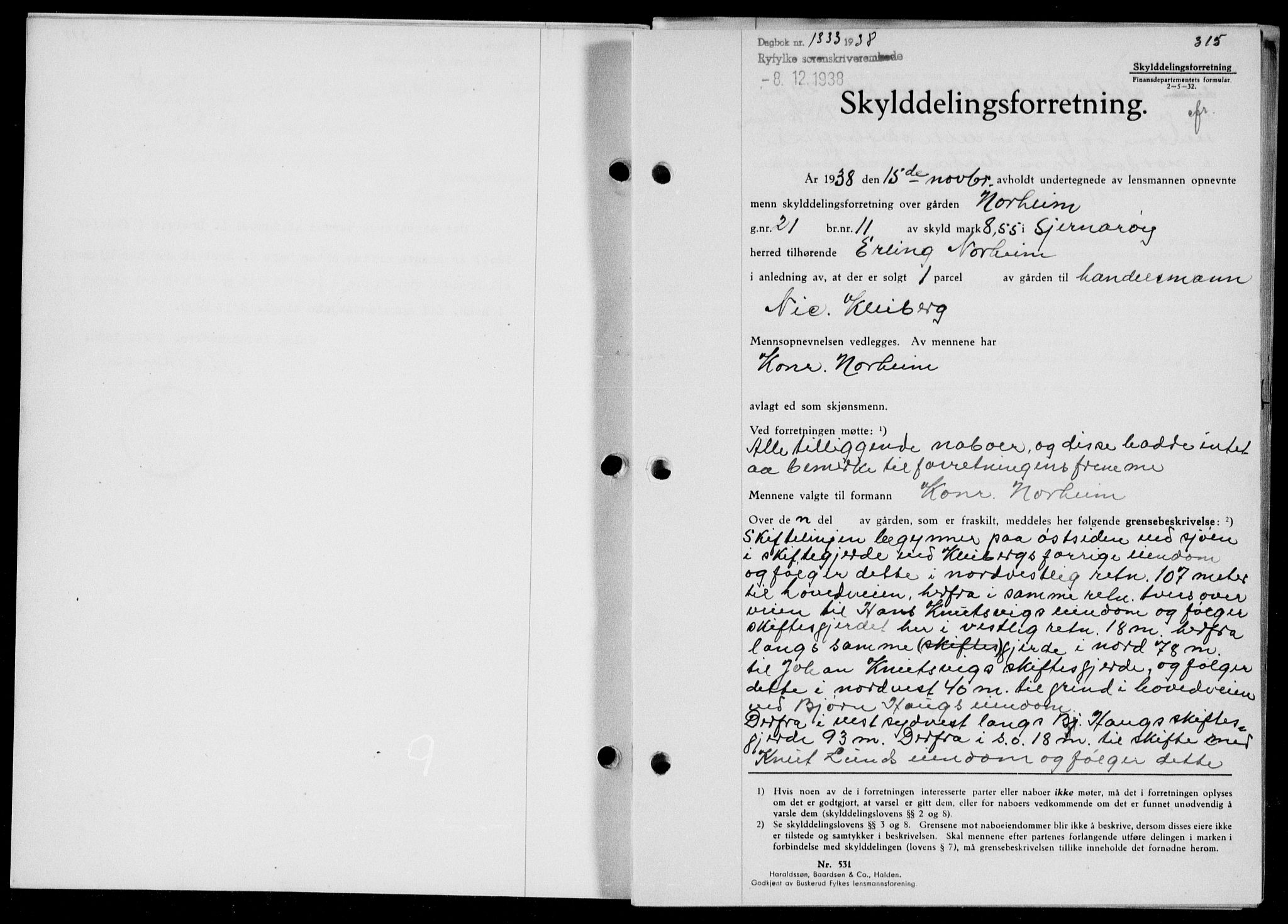 Ryfylke tingrett, AV/SAST-A-100055/001/II/IIB/L0078: Mortgage book no. 57, 1938-1938, Diary no: : 1333/1938