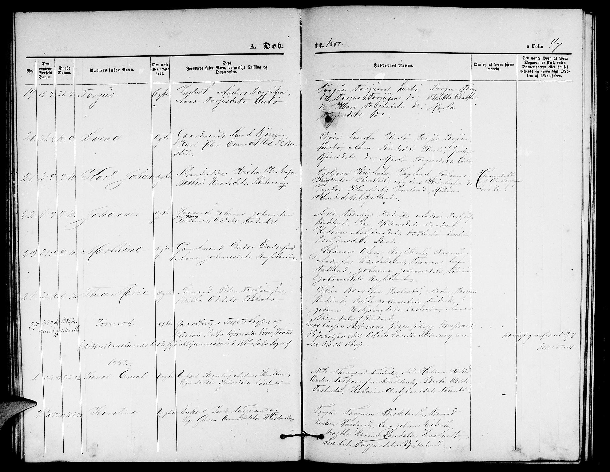 Vikedal sokneprestkontor, AV/SAST-A-101840/01/V: Parish register (copy) no. B 4, 1868-1890, p. 47