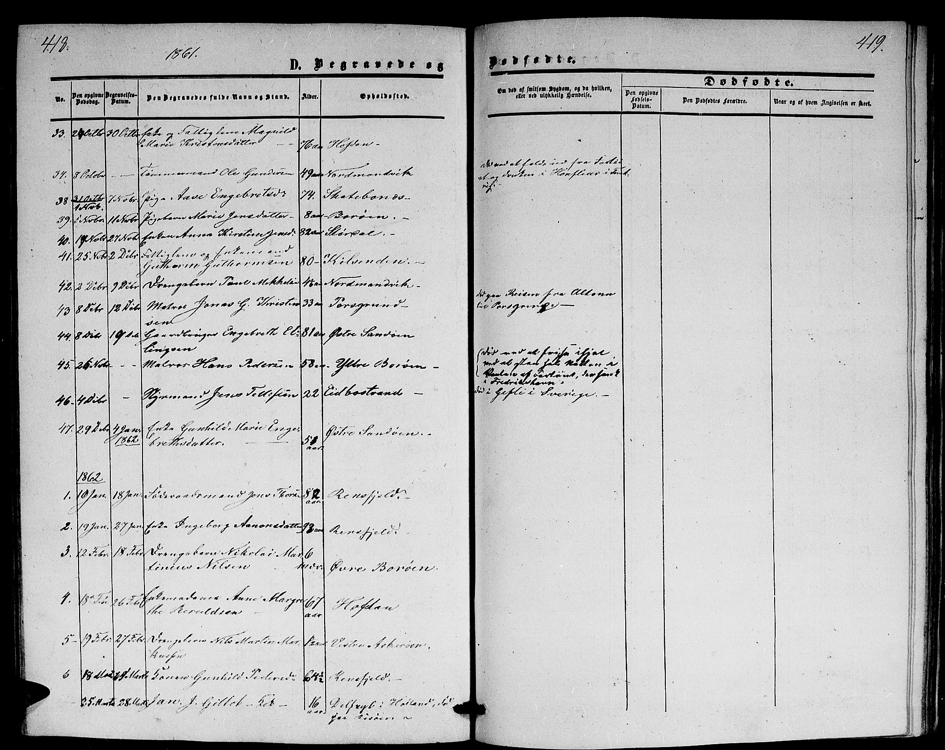 Dypvåg sokneprestkontor, SAK/1111-0007/F/Fb/Fba/L0011: Parish register (copy) no. B 11, 1857-1872, p. 418-419