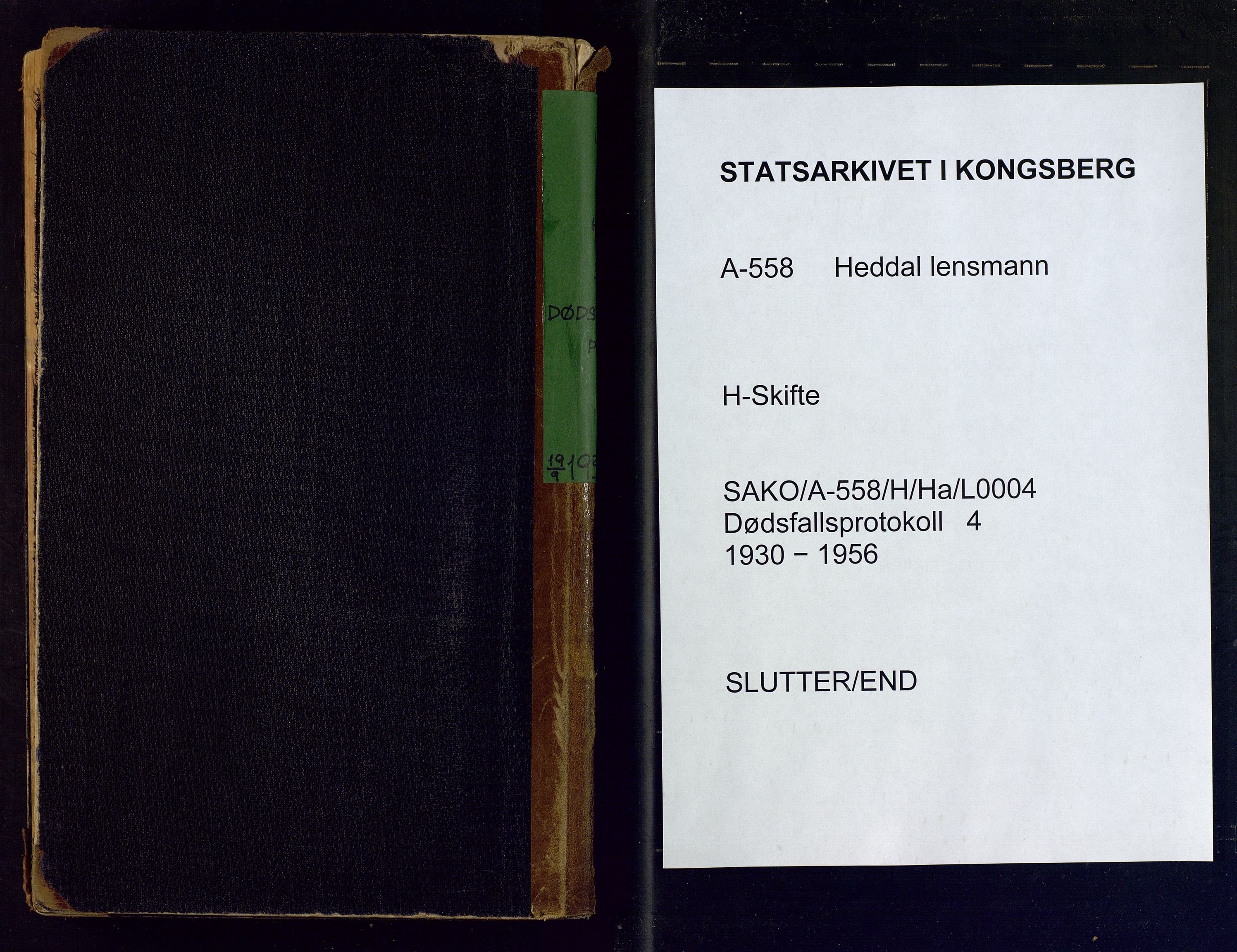 Heddal lensmannskontor, AV/SAKO-A-558/H/Ha/L0004: Dødsanmeldelsesprotokoll, 1930-1956