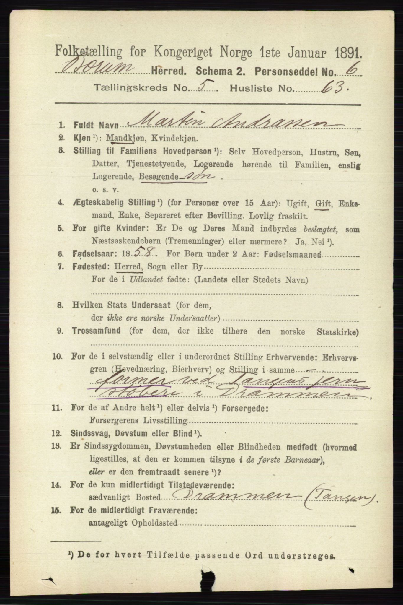 RA, 1891 census for 0219 Bærum, 1891, p. 3417