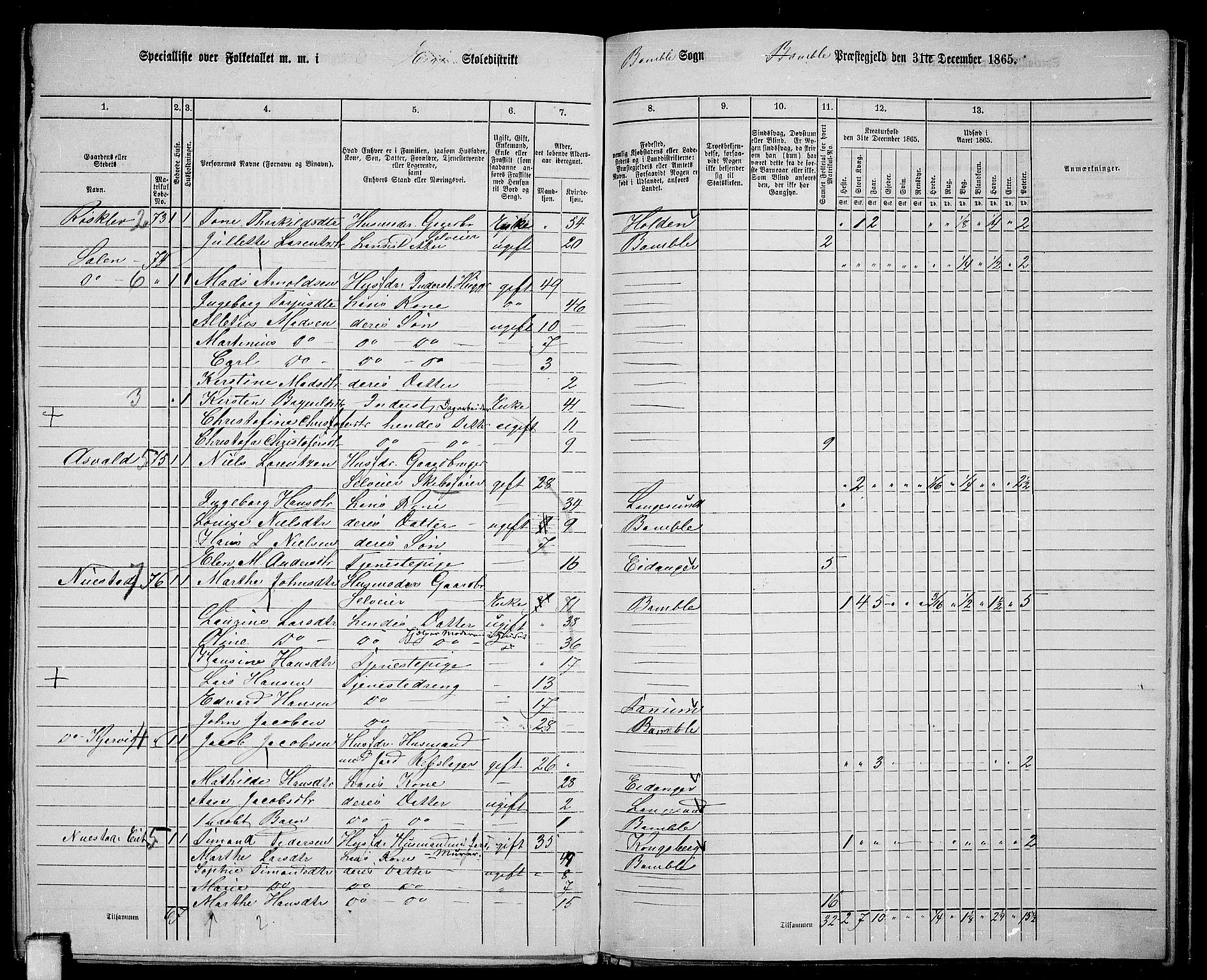 RA, 1865 census for Bamble, 1865, p. 161