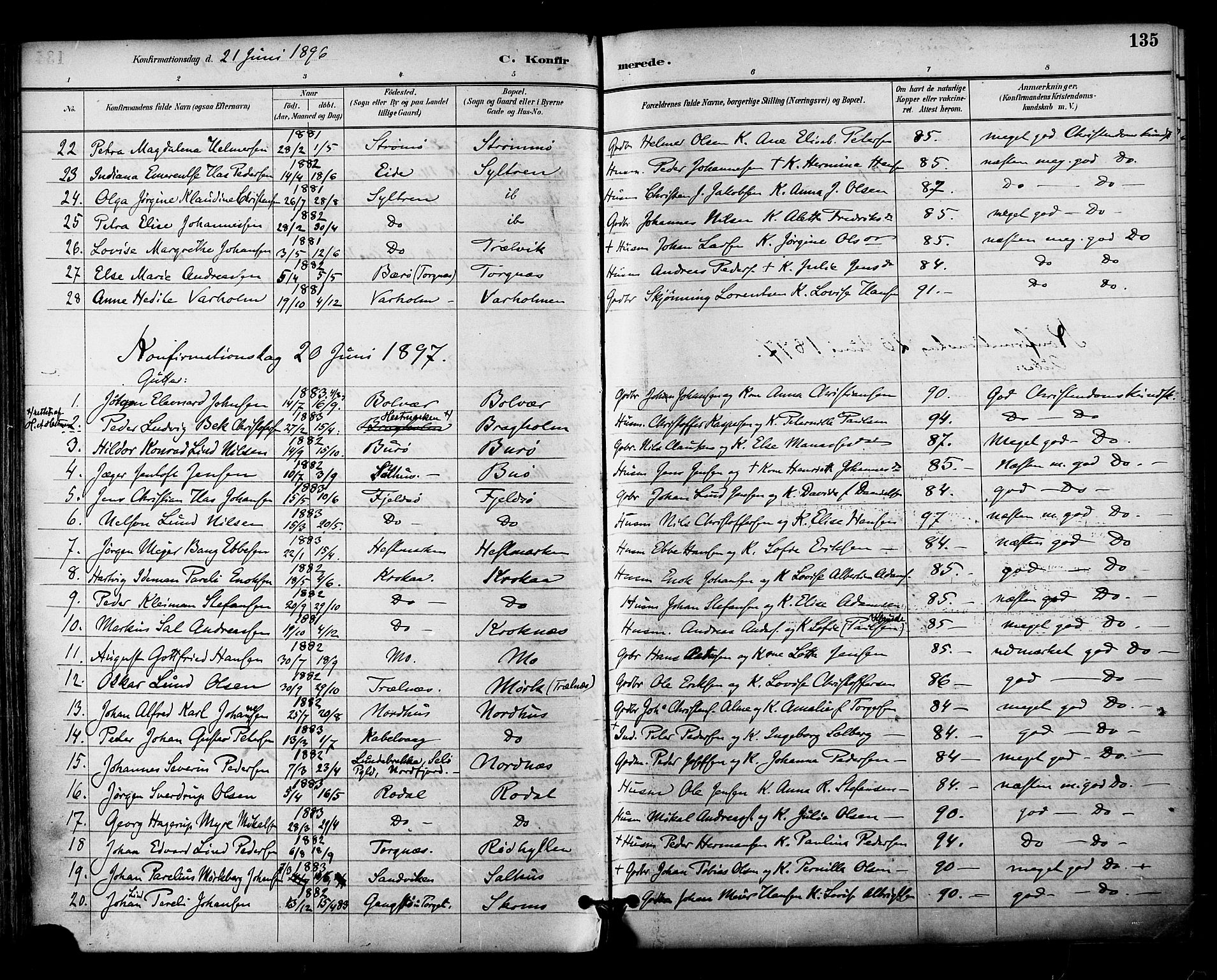 Ministerialprotokoller, klokkerbøker og fødselsregistre - Nordland, SAT/A-1459/813/L0200: Parish register (official) no. 813A10, 1886-1900, p. 135