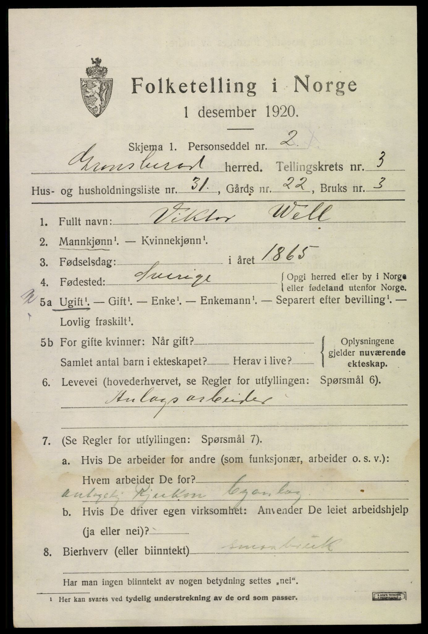 SAKO, 1920 census for Gransherad, 1920, p. 1770