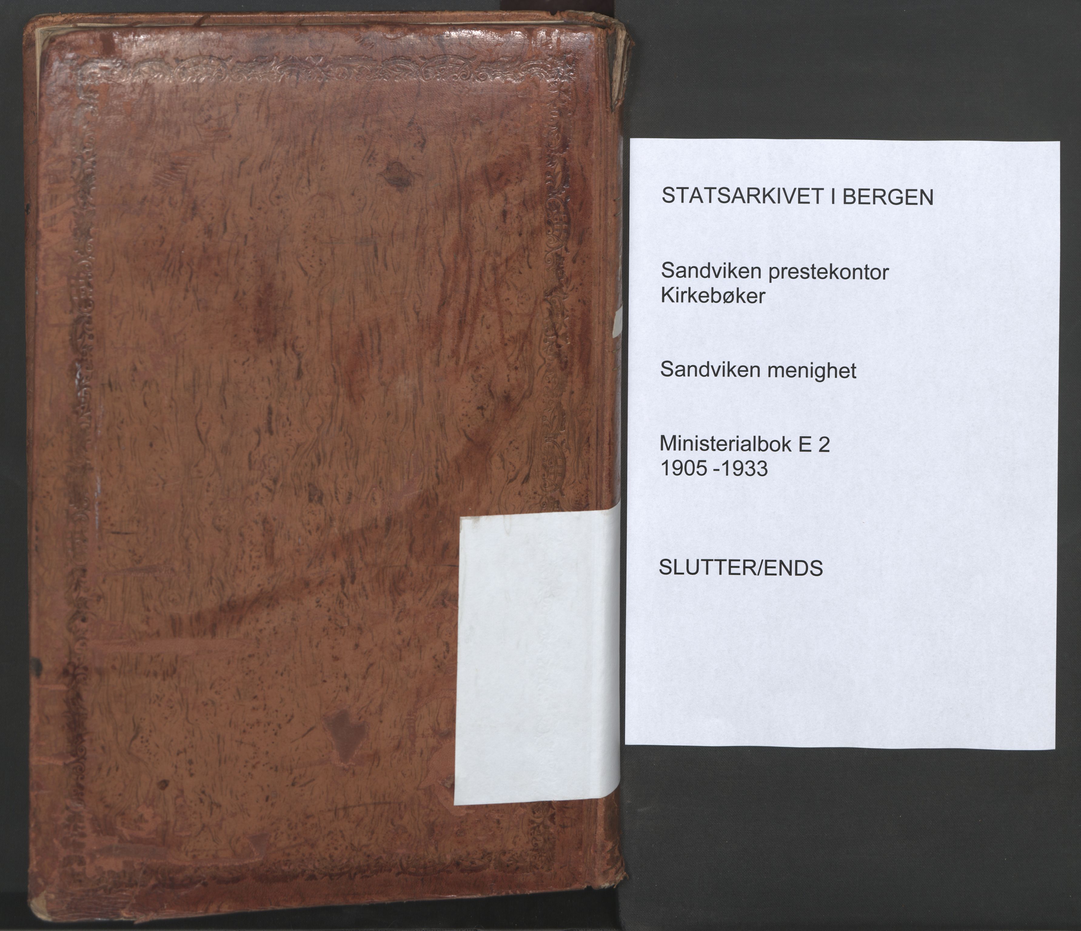 Sandviken Sokneprestembete, SAB/A-77601/H/Ha/L0019: Parish register (official) no. E 2, 1905-1933