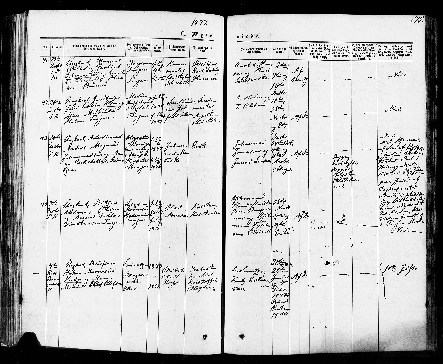 Strømsø kirkebøker, SAKO/A-246/F/Fa/L0018: Parish register (official) no. I 18, 1865-1878, p. 175