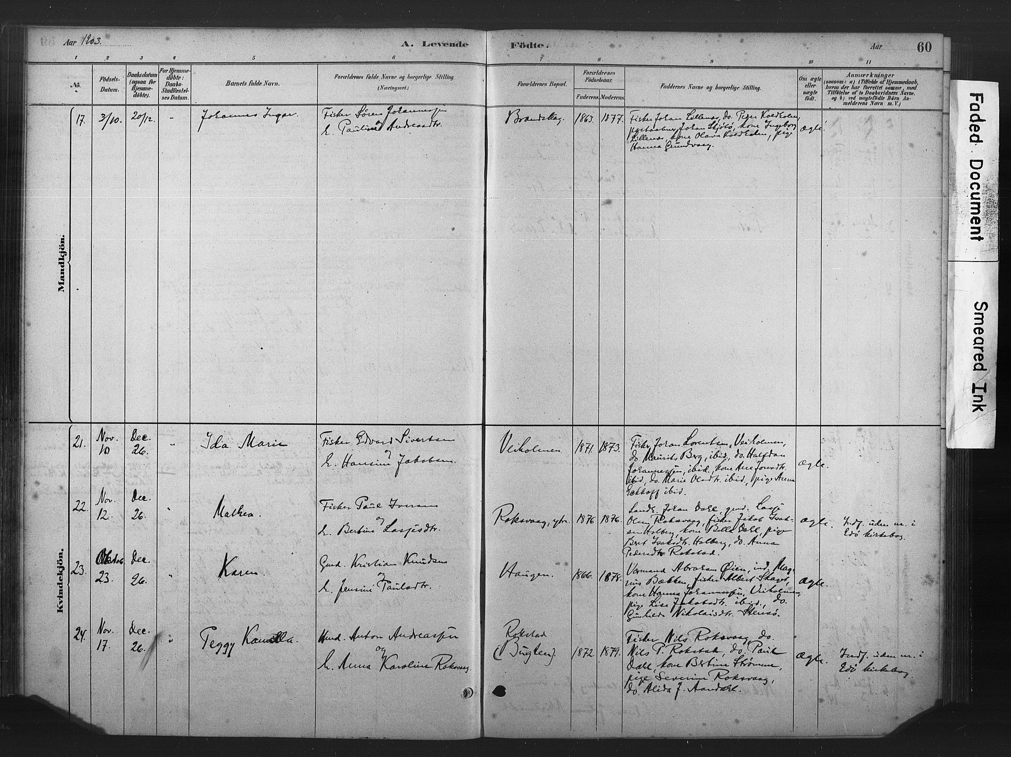 Ministerialprotokoller, klokkerbøker og fødselsregistre - Møre og Romsdal, AV/SAT-A-1454/583/L0954: Parish register (official) no. 583A01, 1880-1906, p. 60