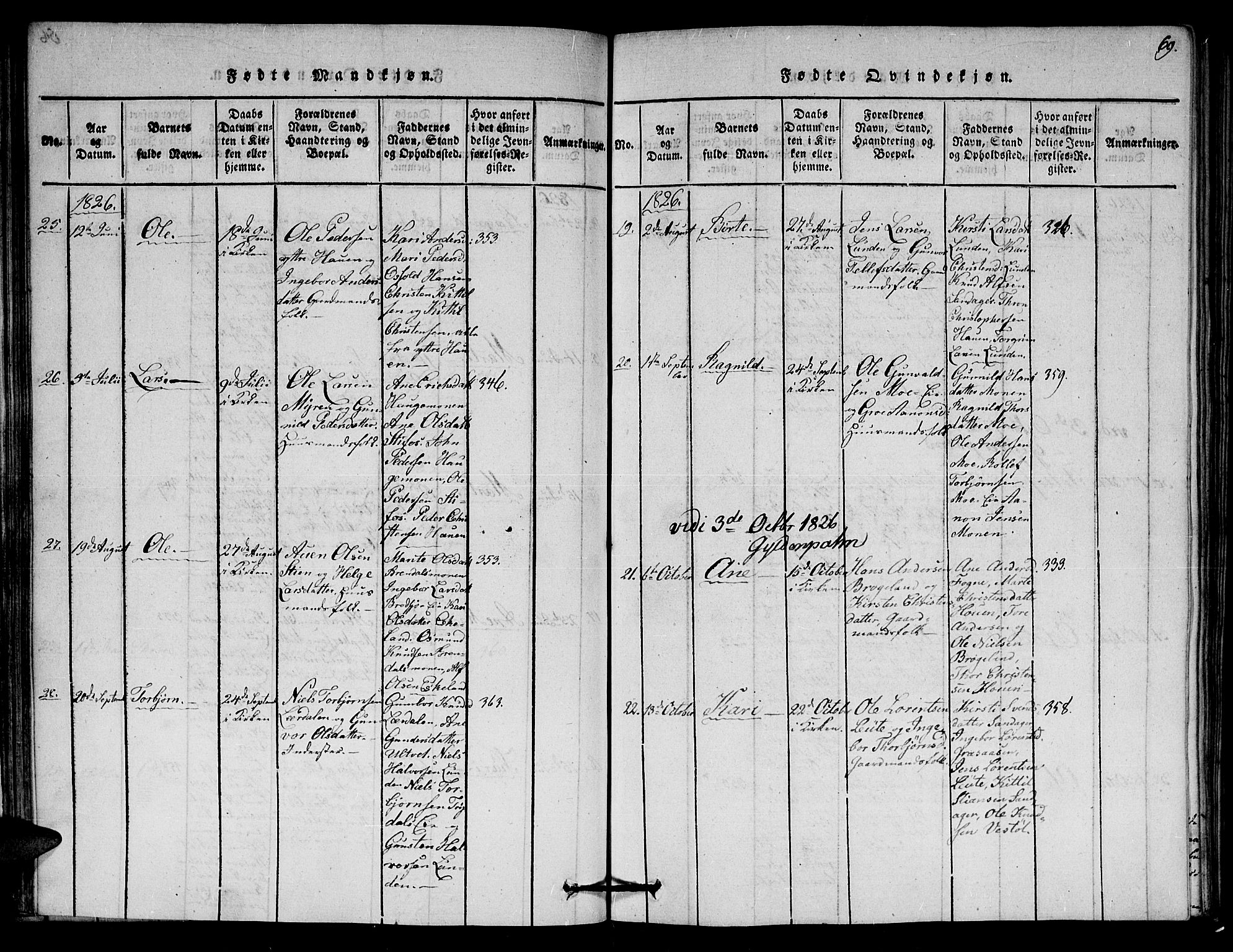 Gjerstad sokneprestkontor, AV/SAK-1111-0014/F/Fa/Faa/L0004: Parish register (official) no. A 4, 1816-1829, p. 69