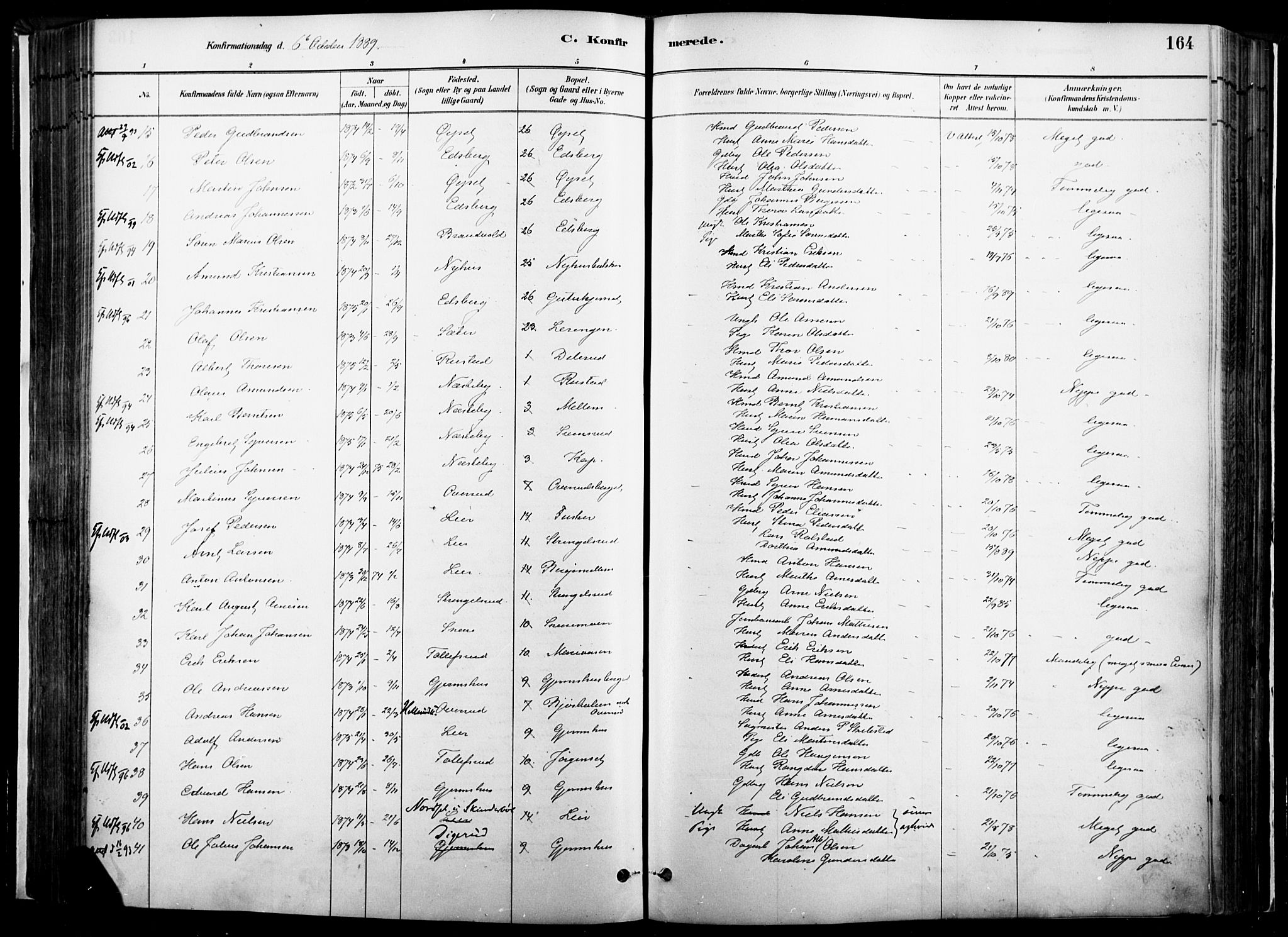 Vinger prestekontor, AV/SAH-PREST-024/H/Ha/Haa/L0014: Parish register (official) no. 14, 1881-1900, p. 164