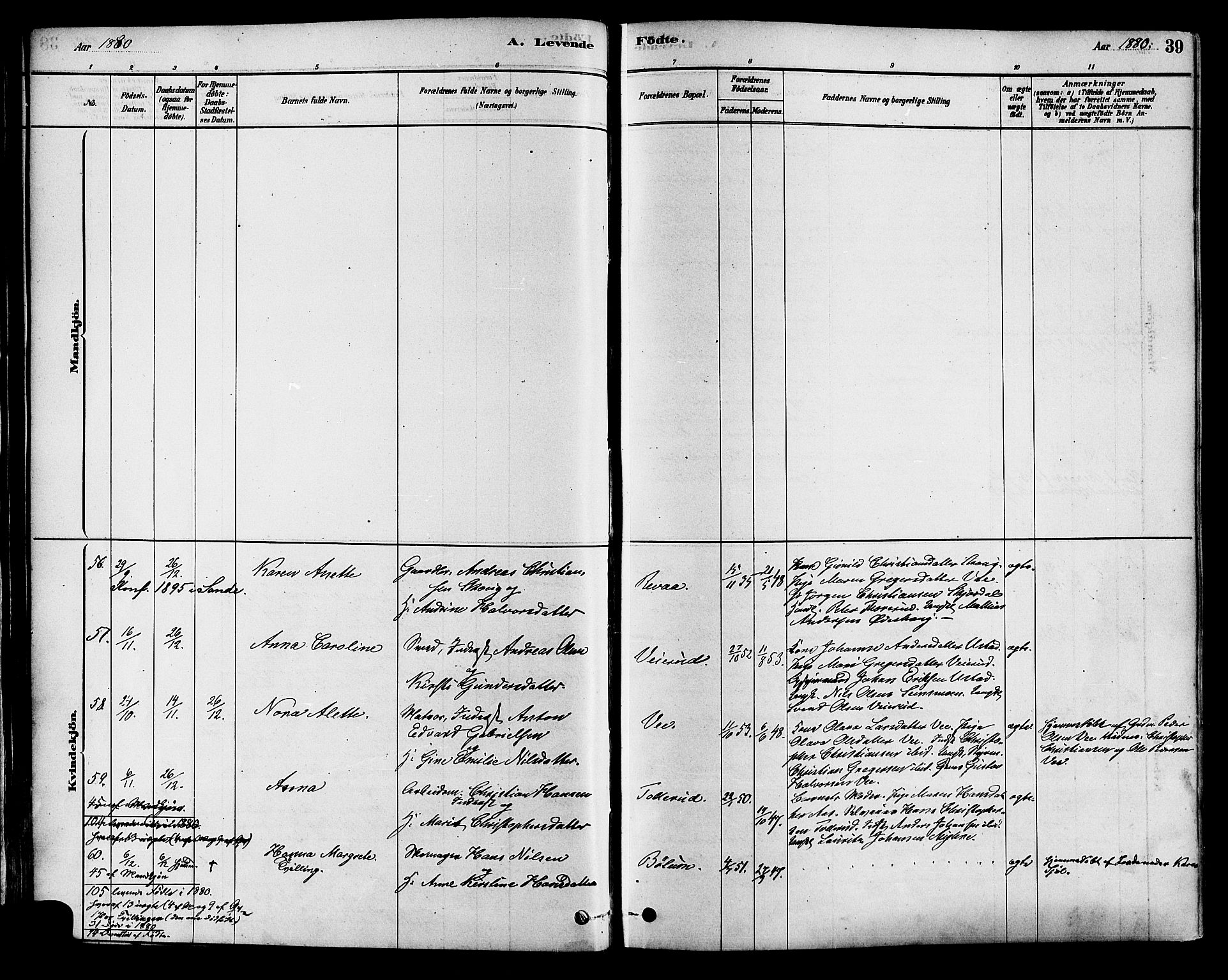 Sande Kirkebøker, AV/SAKO-A-53/F/Fa/L0006: Parish register (official) no. 6, 1878-1888, p. 39