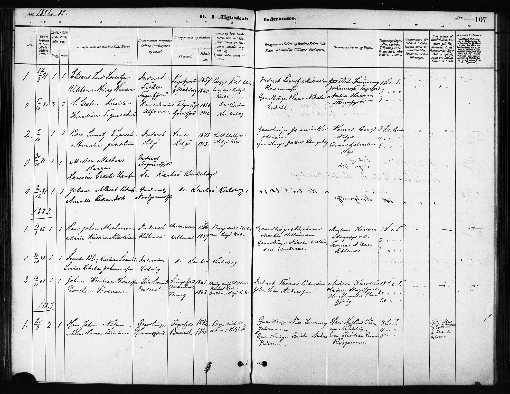 Karlsøy sokneprestembete, SATØ/S-1299/H/Ha/Haa/L0011kirke: Parish register (official) no. 11, 1879-1892, p. 107