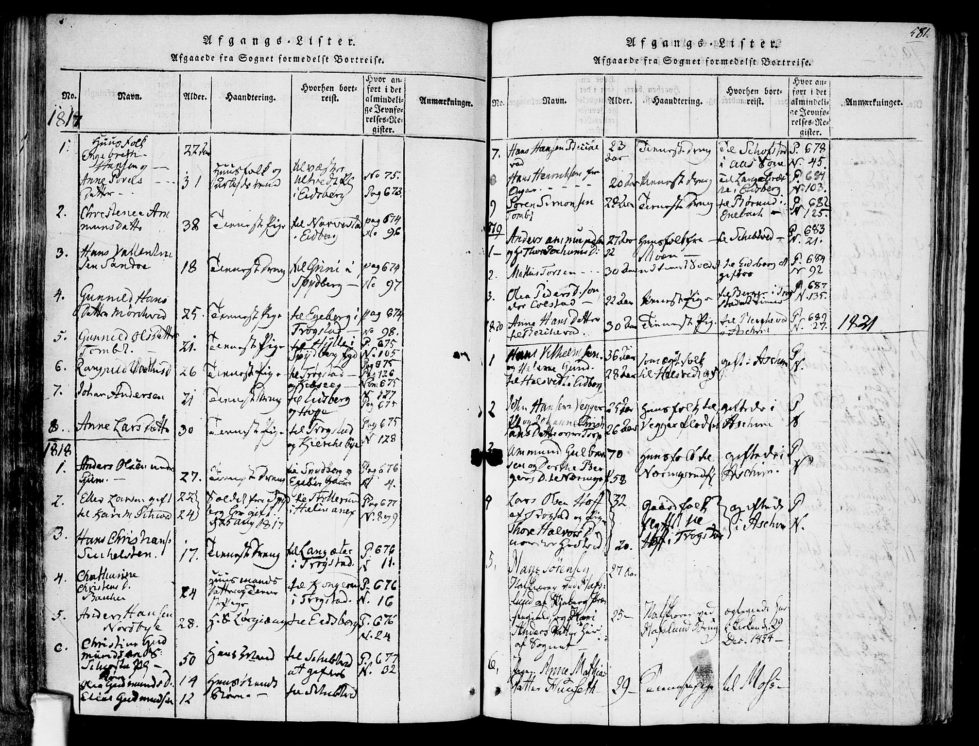 Askim prestekontor Kirkebøker, SAO/A-10900/F/Fa/L0004: Parish register (official) no. 4, 1817-1846, p. 580-581