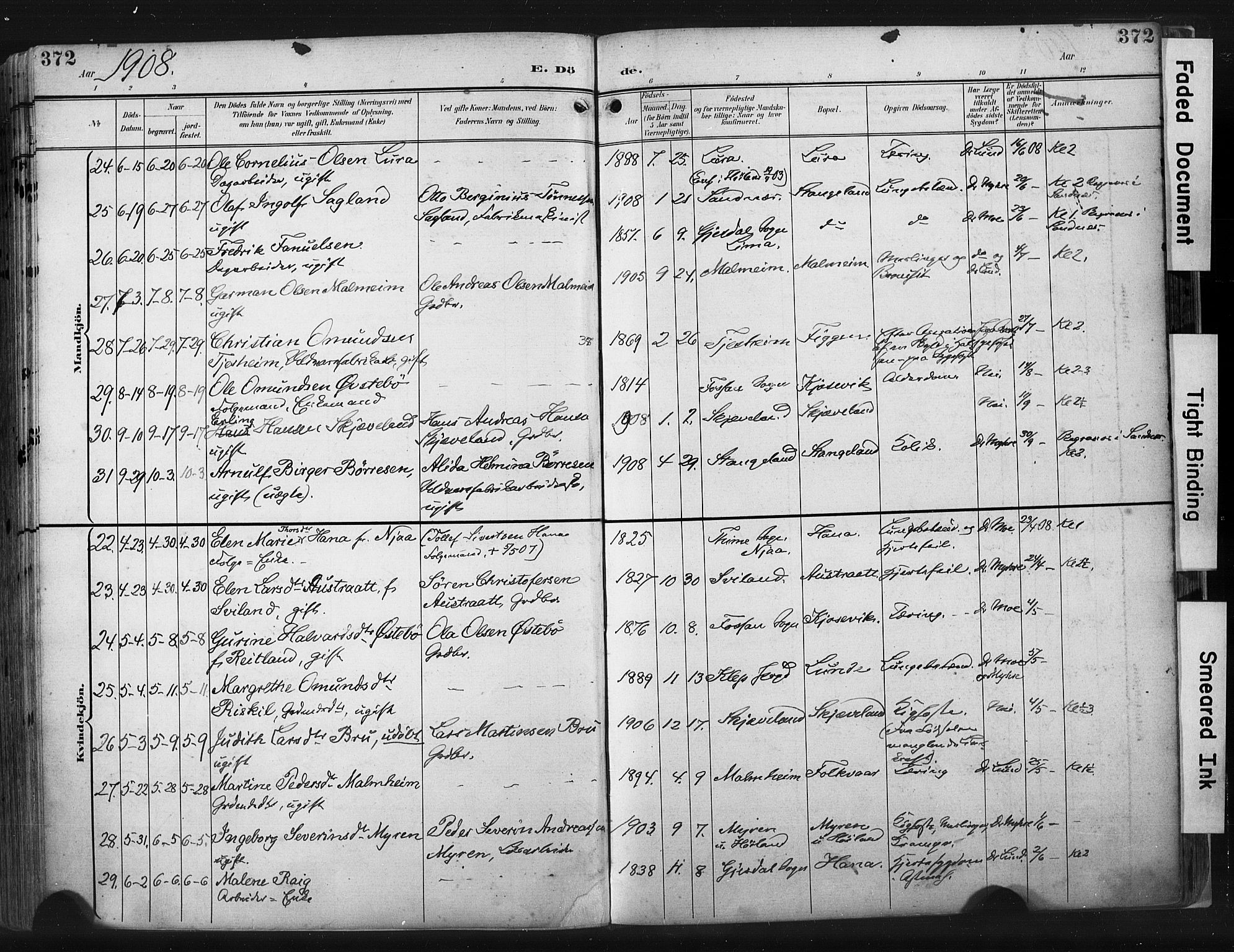 Høyland sokneprestkontor, AV/SAST-A-101799/001/30BA/L0015: Parish register (official) no. A 14, 1899-1911, p. 372