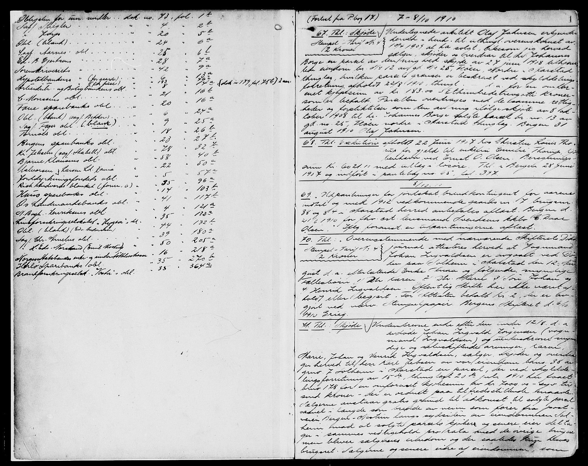 Midhordland sorenskriveri, AV/SAB-A-3001/1/G/Gb/Gbb/L0018a: Mortgage book no. II.B.b.18a, 1910-1912, p. 1