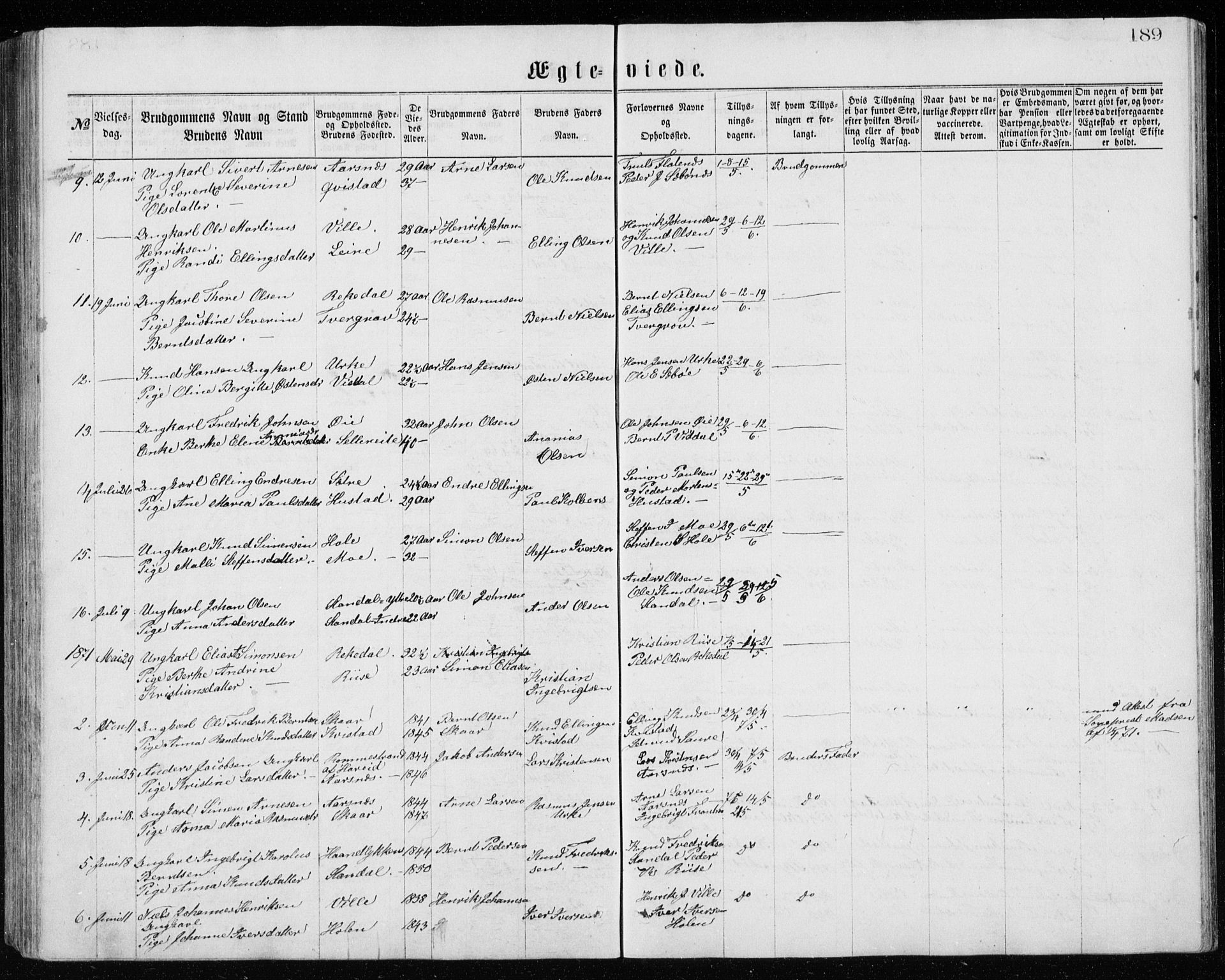 Ministerialprotokoller, klokkerbøker og fødselsregistre - Møre og Romsdal, AV/SAT-A-1454/515/L0214: Parish register (copy) no. 515C01, 1865-1883, p. 189