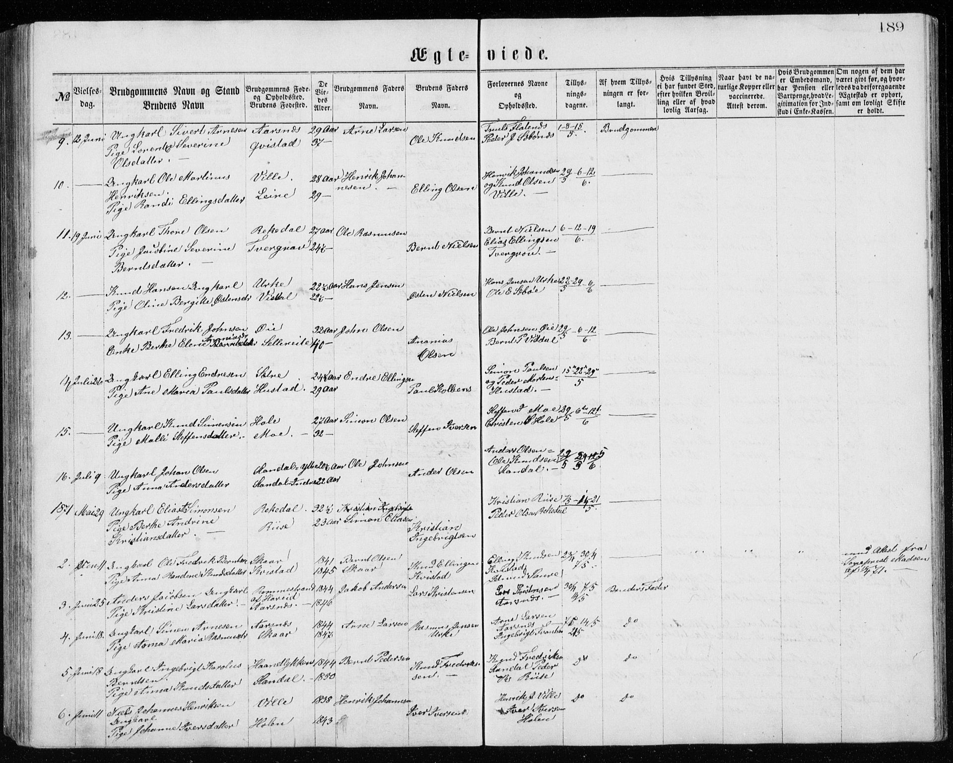 Ministerialprotokoller, klokkerbøker og fødselsregistre - Møre og Romsdal, AV/SAT-A-1454/515/L0214: Parish register (copy) no. 515C01, 1865-1883, p. 189