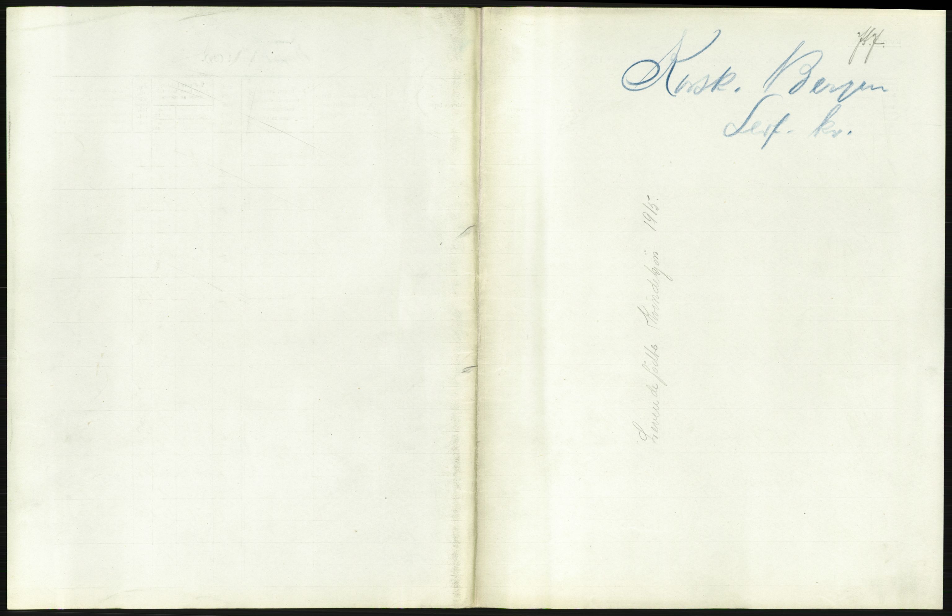 Statistisk sentralbyrå, Sosiodemografiske emner, Befolkning, AV/RA-S-2228/D/Df/Dfb/Dfbe/L0033: Bergen: Levendefødte menn og kvinner., 1915, p. 1