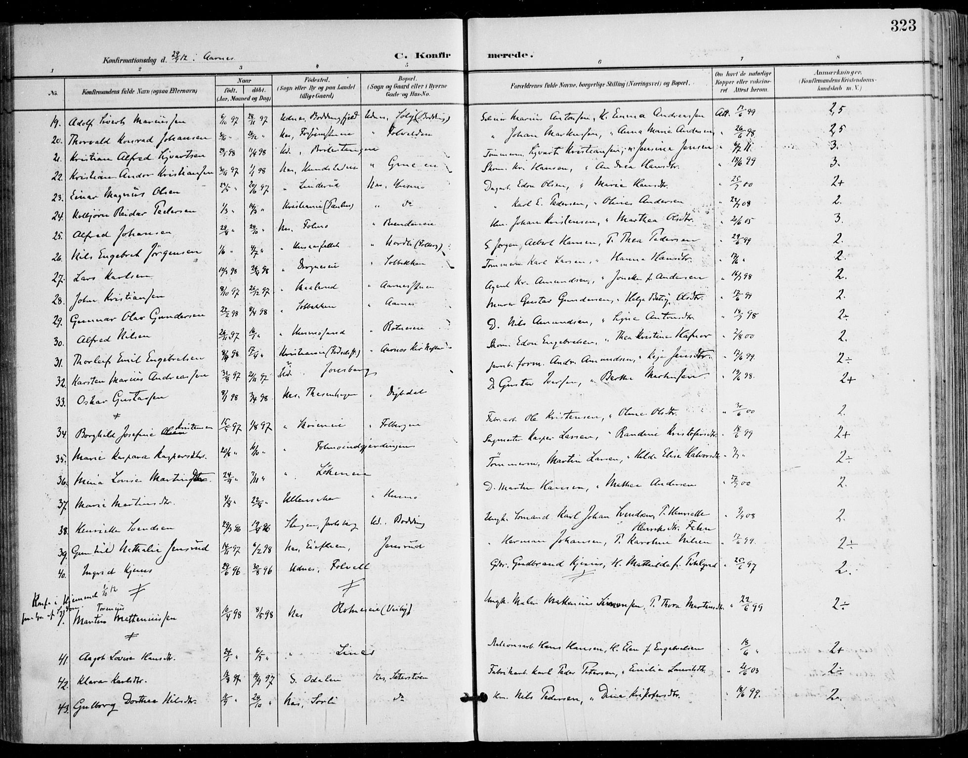 Nes prestekontor Kirkebøker, AV/SAO-A-10410/F/Fa/L0011: Parish register (official) no. I 11, 1899-1918, p. 323