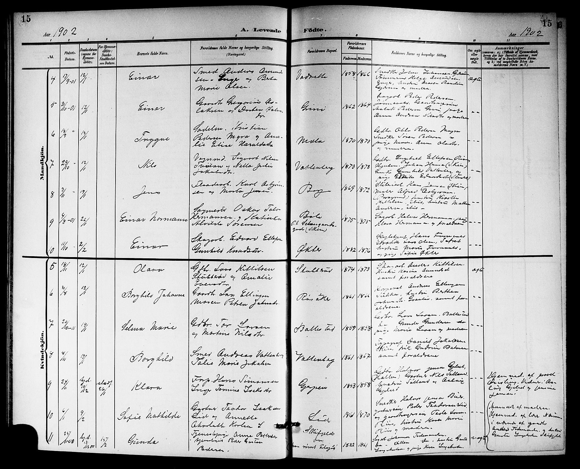 Gjerpen kirkebøker, SAKO/A-265/G/Ga/L0003: Parish register (copy) no. I 3, 1901-1919, p. 15