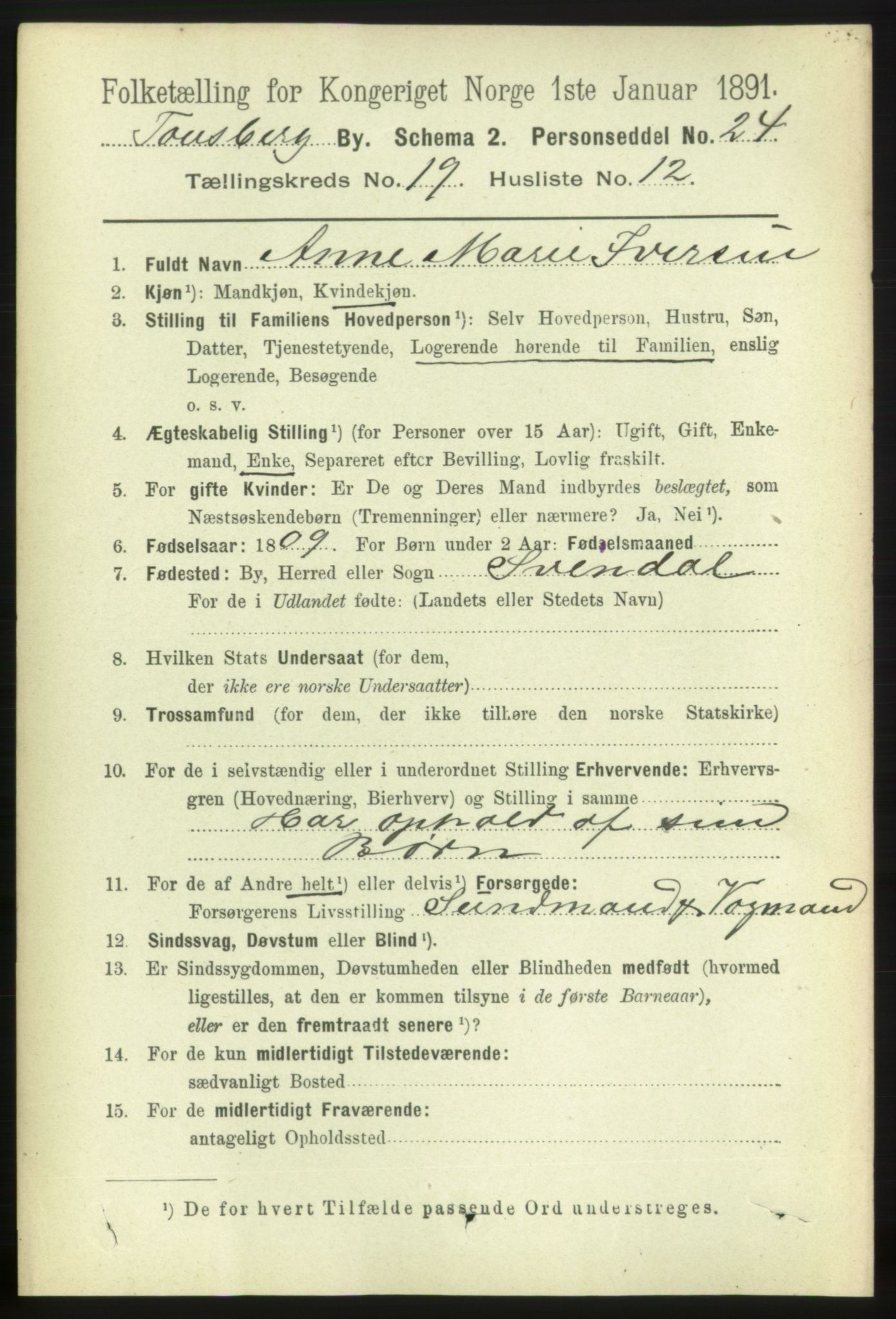 RA, 1891 census for 0705 Tønsberg, 1891, p. 5373