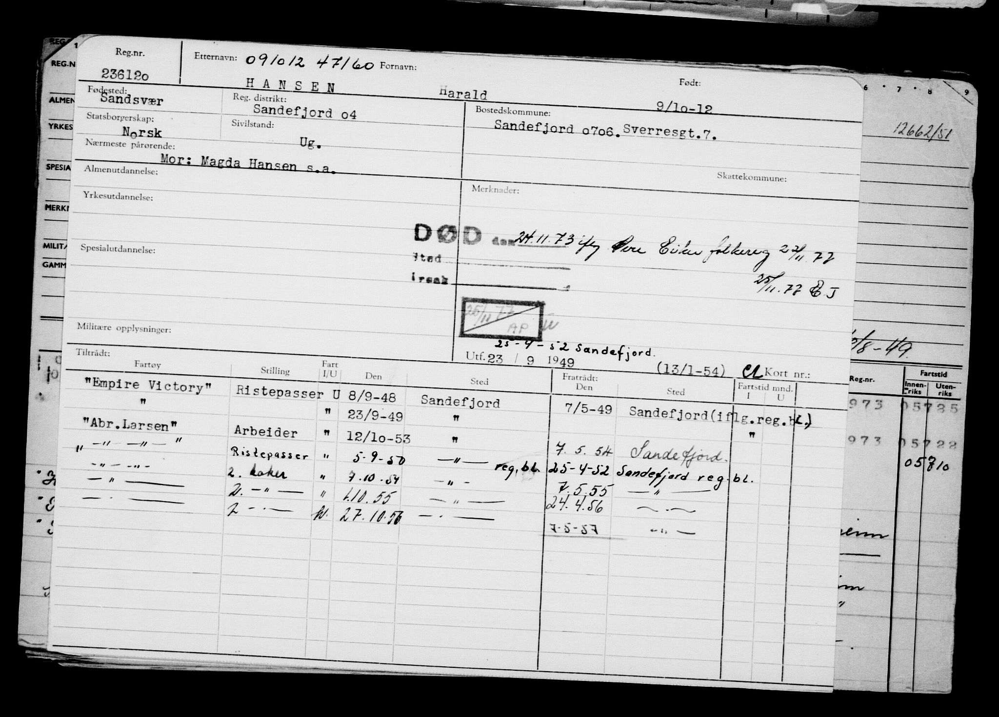 Direktoratet for sjømenn, AV/RA-S-3545/G/Gb/L0107: Hovedkort, 1912, p. 749