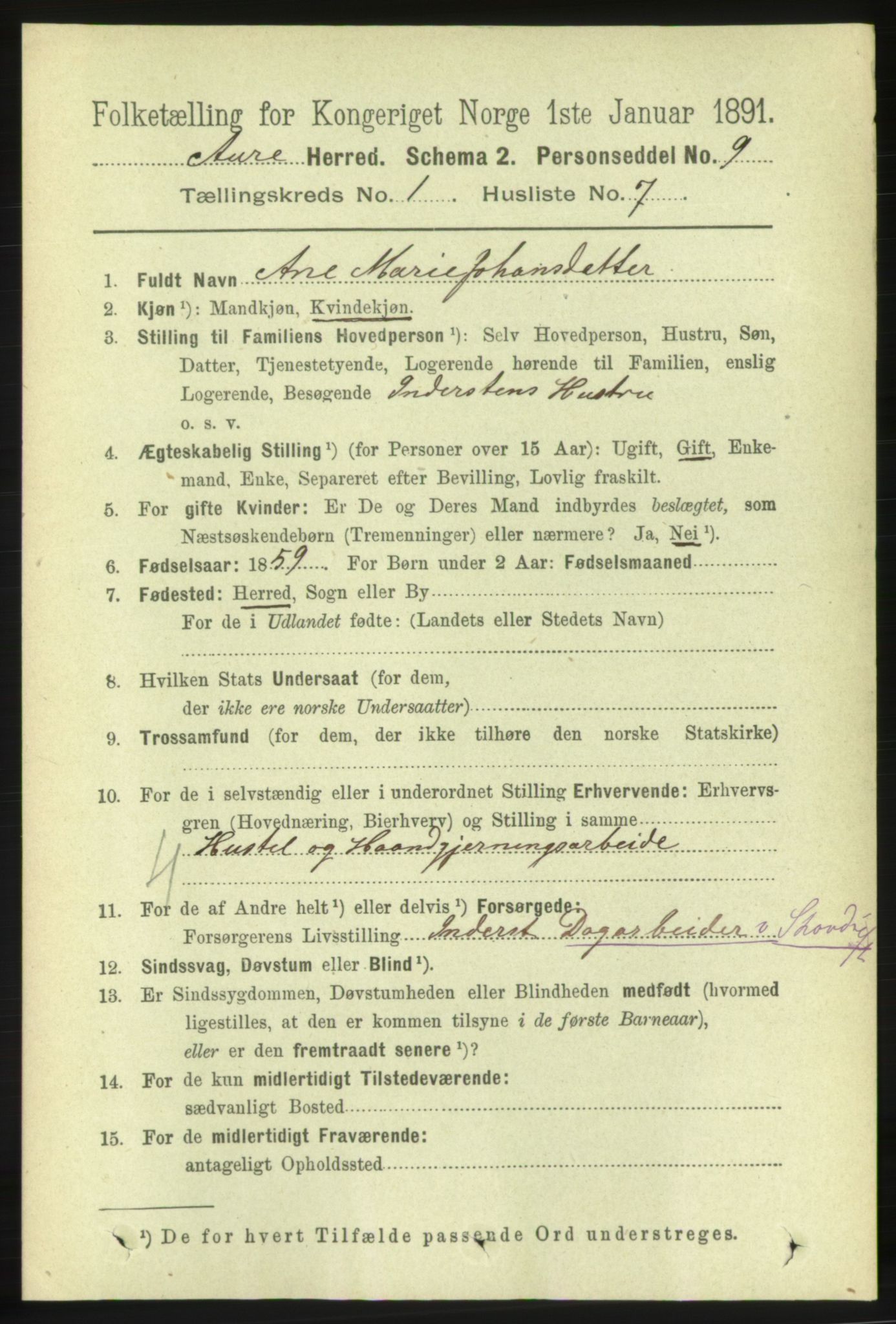 RA, 1891 census for 1569 Aure, 1891, p. 167