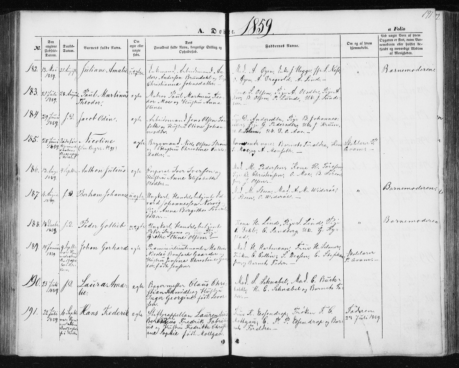 Ministerialprotokoller, klokkerbøker og fødselsregistre - Sør-Trøndelag, SAT/A-1456/602/L0112: Parish register (official) no. 602A10, 1848-1859, p. 191