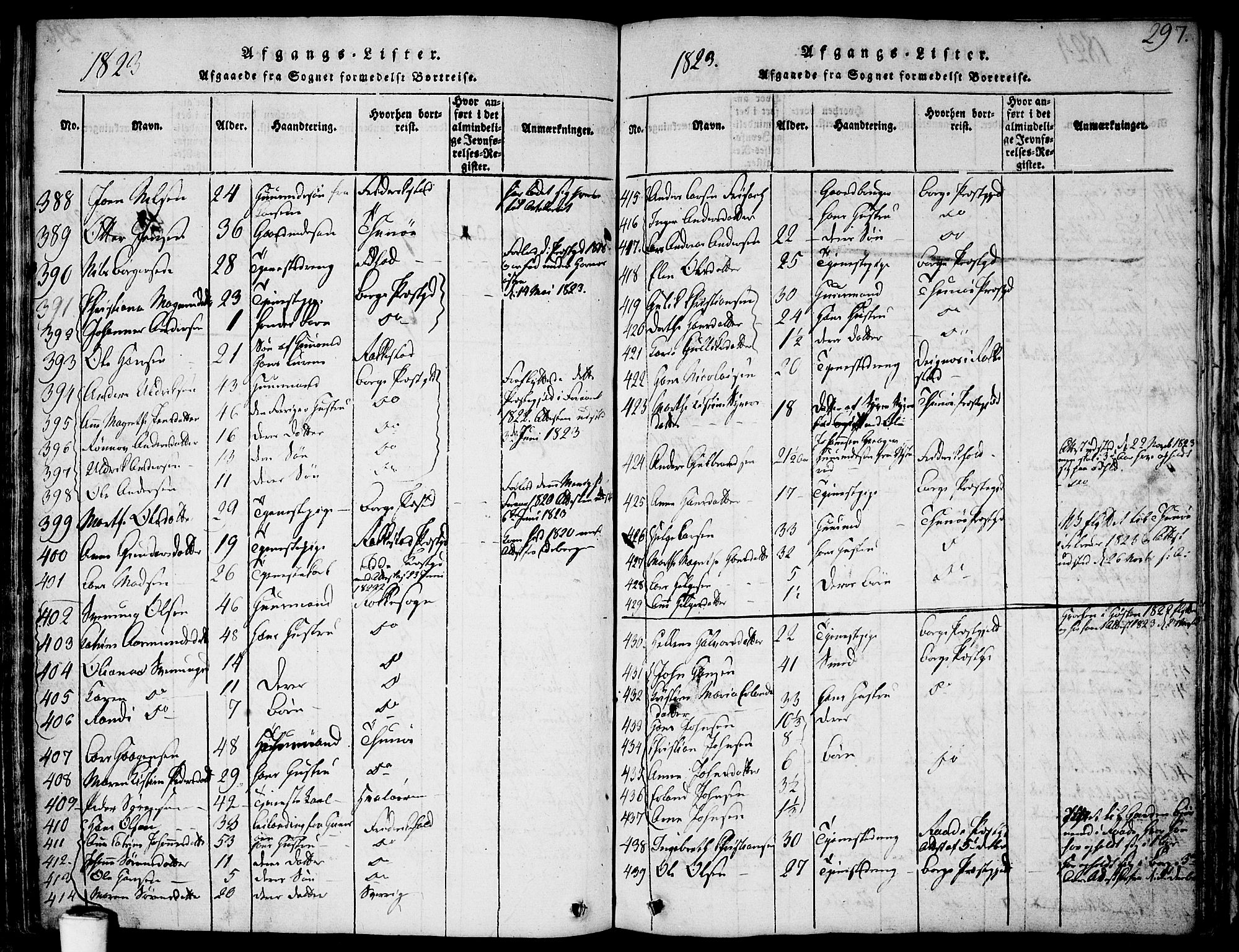 Skjeberg prestekontor Kirkebøker, SAO/A-10923/F/Fa/L0004: Parish register (official) no. I 4, 1815-1830, p. 297