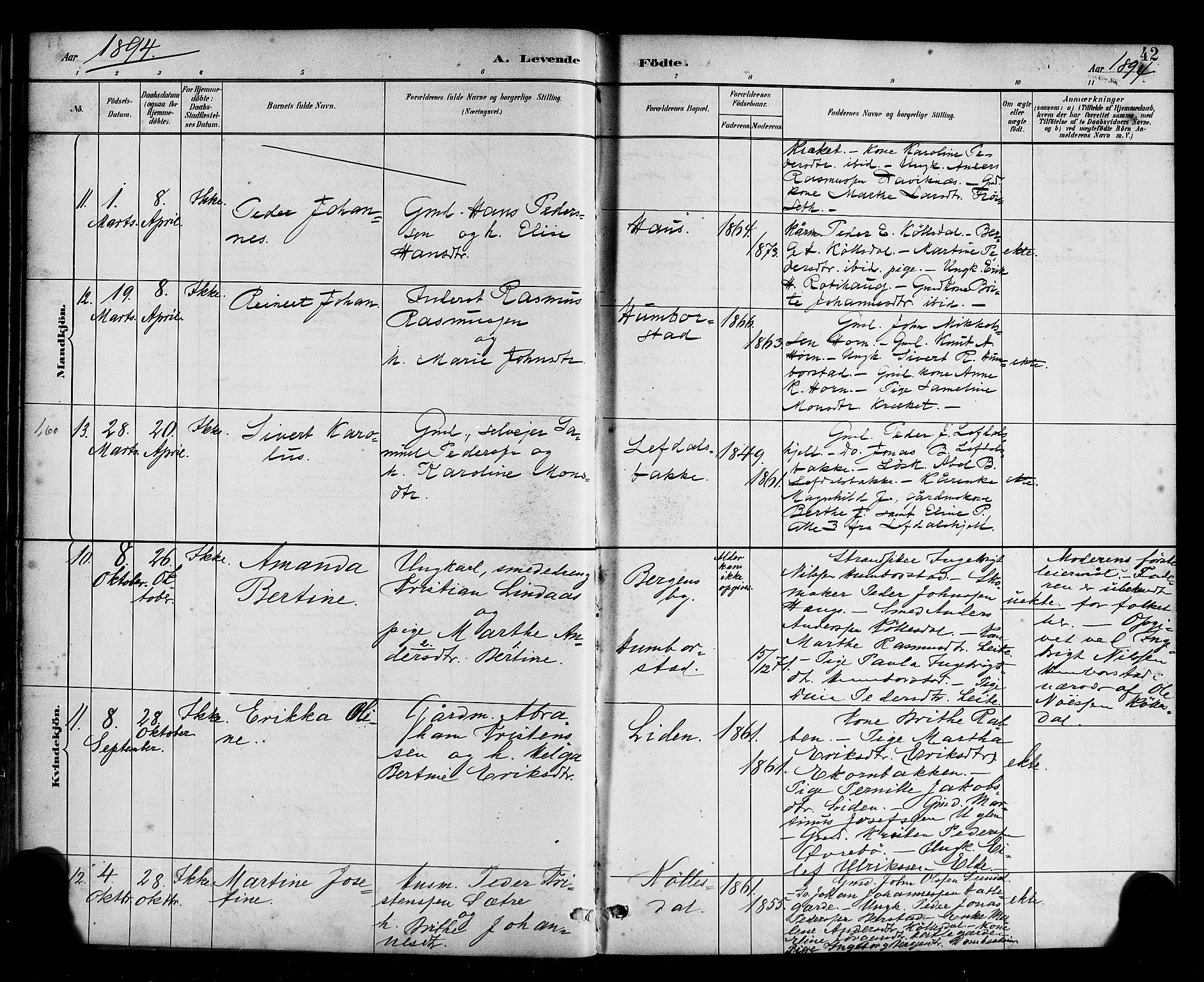 Davik sokneprestembete, AV/SAB-A-79701/H/Haa/Haab/L0001: Parish register (official) no. B 1, 1882-1900, p. 42