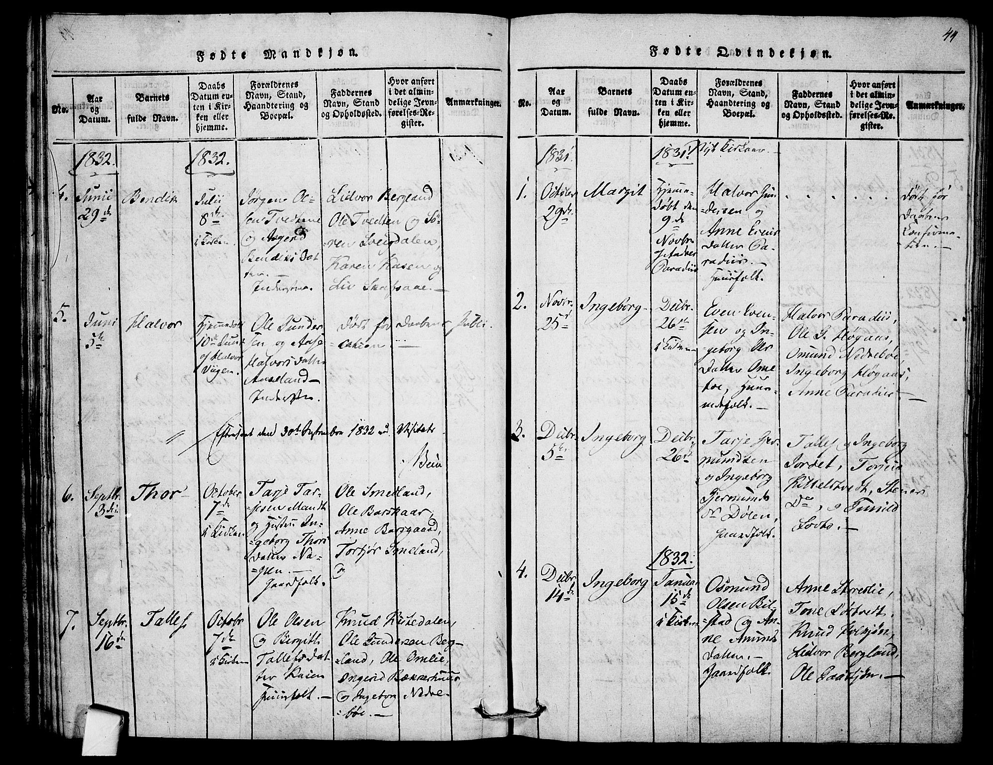 Mo kirkebøker, SAKO/A-286/F/Fb/L0001: Parish register (official) no. II 1, 1814-1844, p. 44